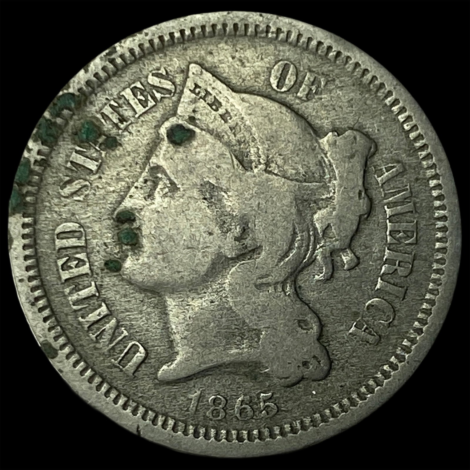 1865 Nickel Three-Cent Piece NEARLY UNCIRCULATED: 1865 Nickel Three-Cent Piece NEARLY UNCIRCULATED