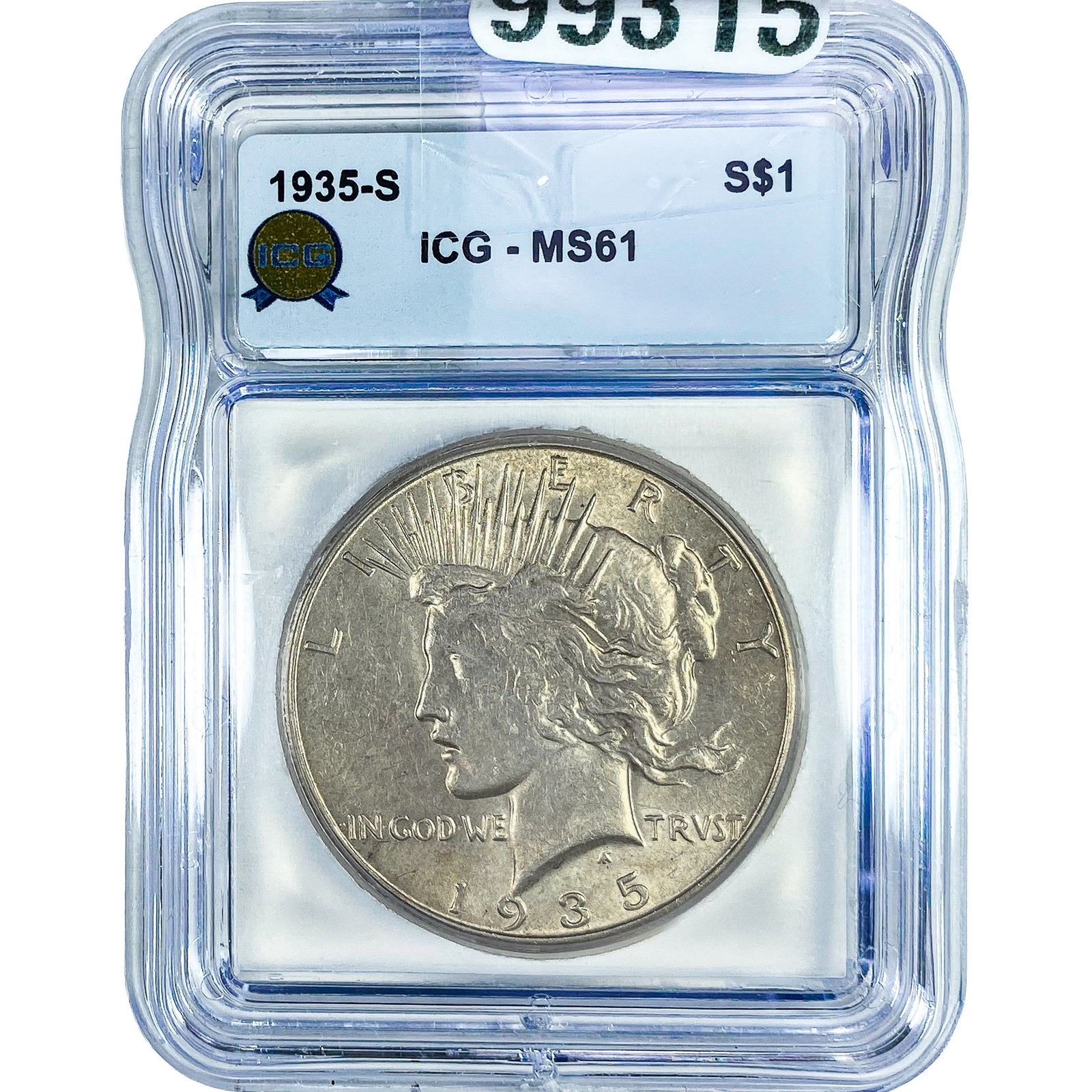1935-S Silver Peace Dollar ICG MS61: 1935-S Silver Peace Dollar ICG MS61