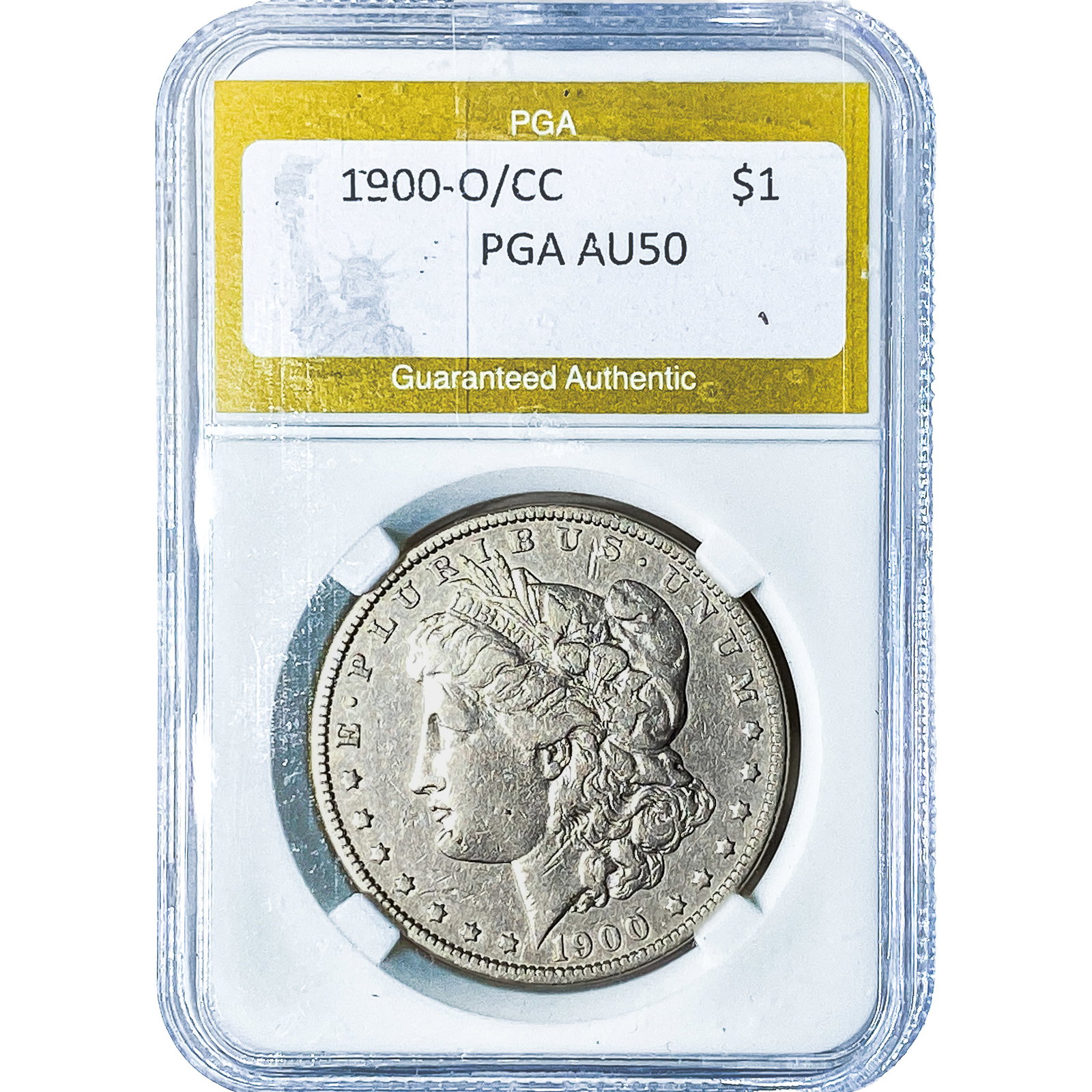 1900-O/CC Morgan Silver Dollar PGA AU50: 1900-O/CC Morgan Silver Dollar PGA AU50