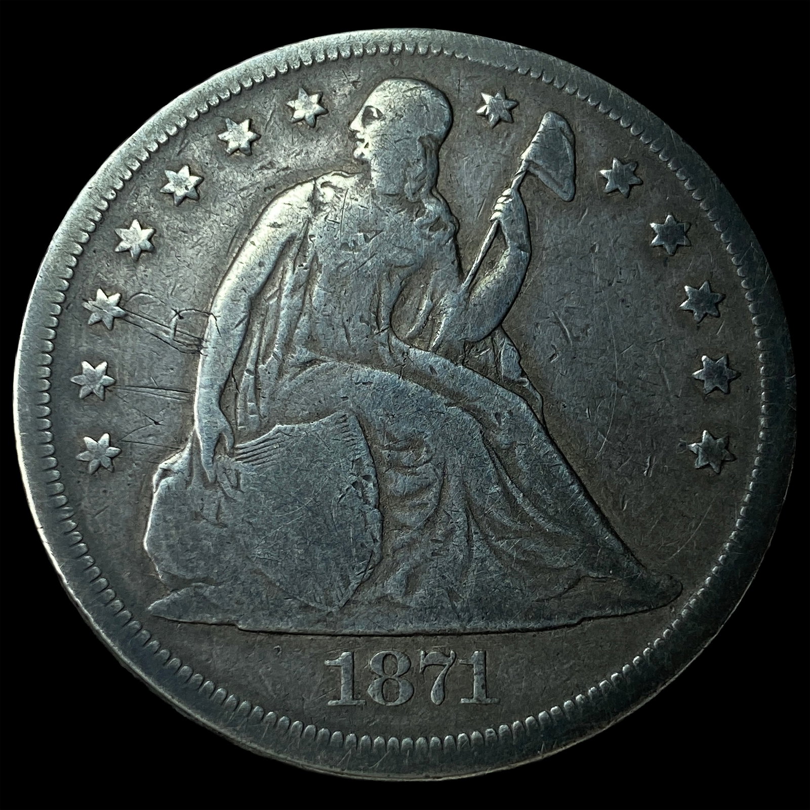 1871 Seated Liberty Silver Dollar LIGHTLY CIRCULATED: 1871 Seated Liberty Silver Dollar LIGHTLY CIRCULATED