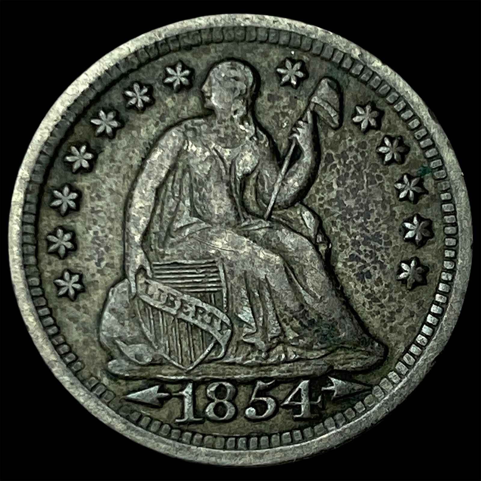 1854 Arrows Seated Liberty Half Dime CLOSELY UNCIRCULATED: 1854 Arrows Seated Liberty Half Dime CLOSELY UNCIRCULATED