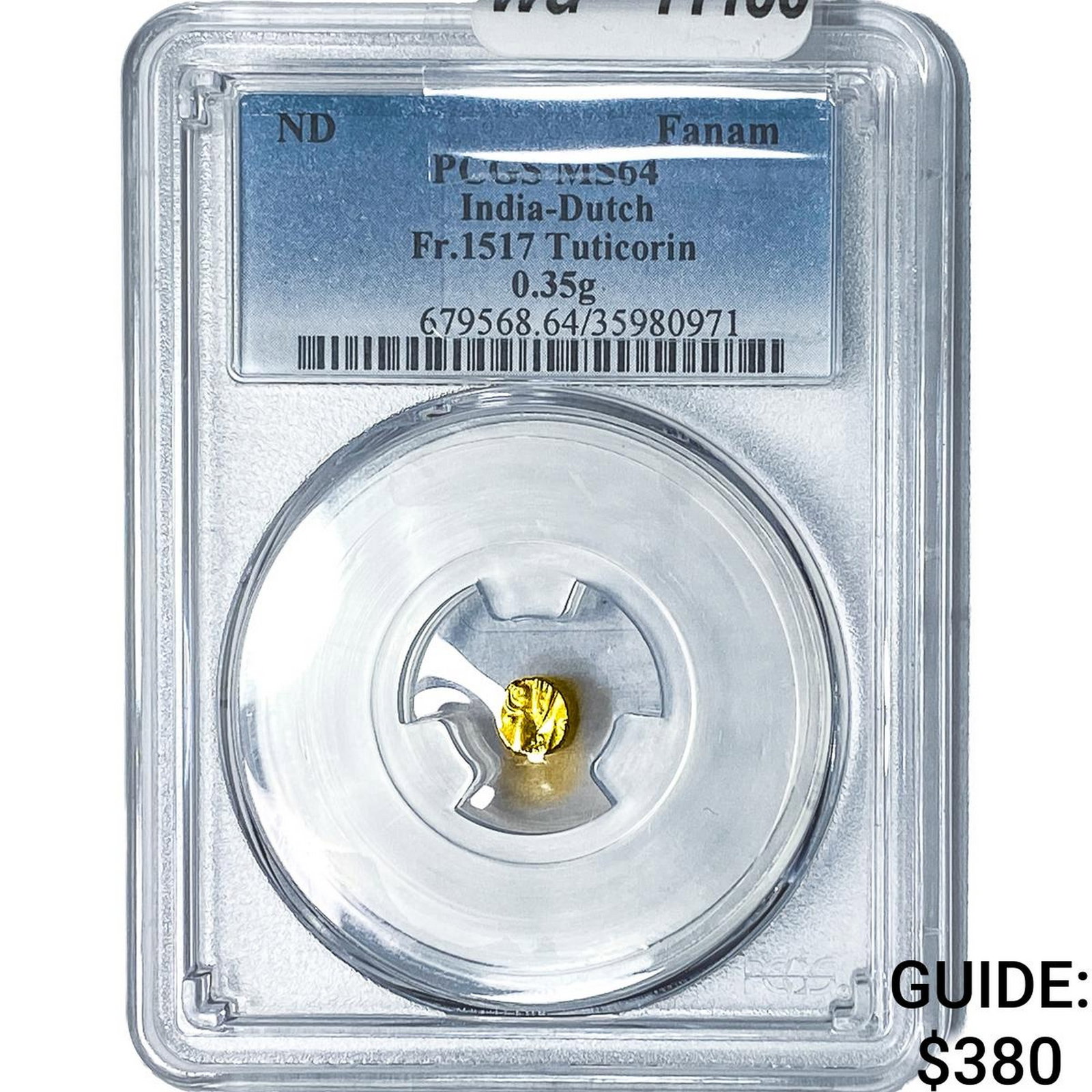 ND Dutch India Tuticorin .35g Gold Fanam FR.1517: ND Dutch India Tuticorin .35g Gold Fanam FR.1517