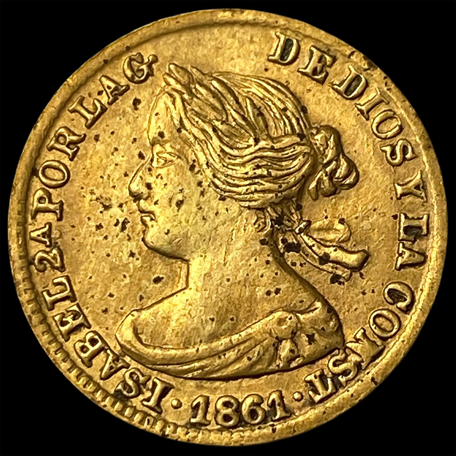 1861 Spain Gold 20 Reales Isabel II UNCIRCULATED: 1861 Spain Gold 20 Reales Isabel II UNCIRCULATED