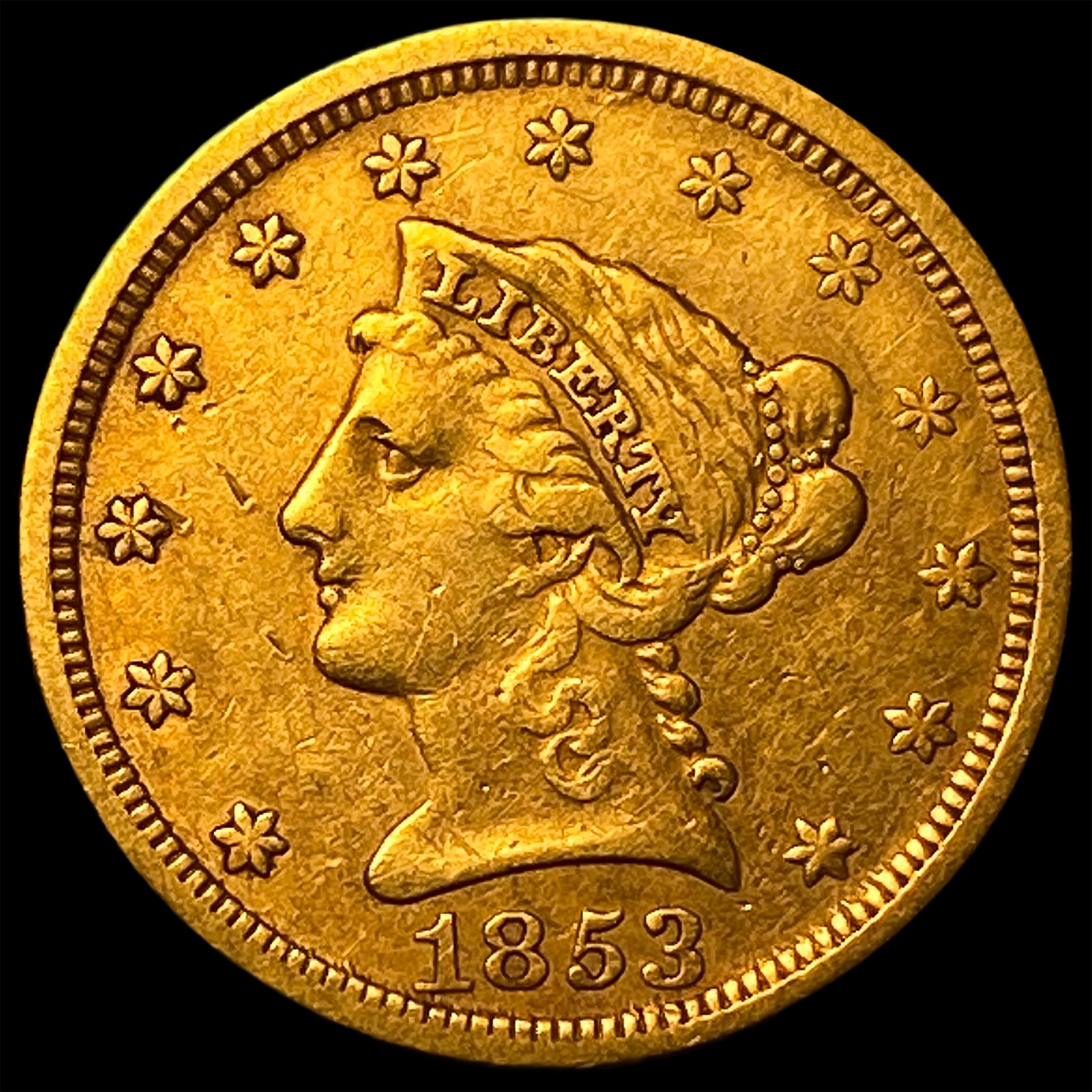 1853 Liberty Head Gold Quarter Eagle $2.50 CLOSELY UNCIRCULATED: 1853 Liberty Head Gold Quarter Eagle $2.50 CLOSELY UNCIRCULATED