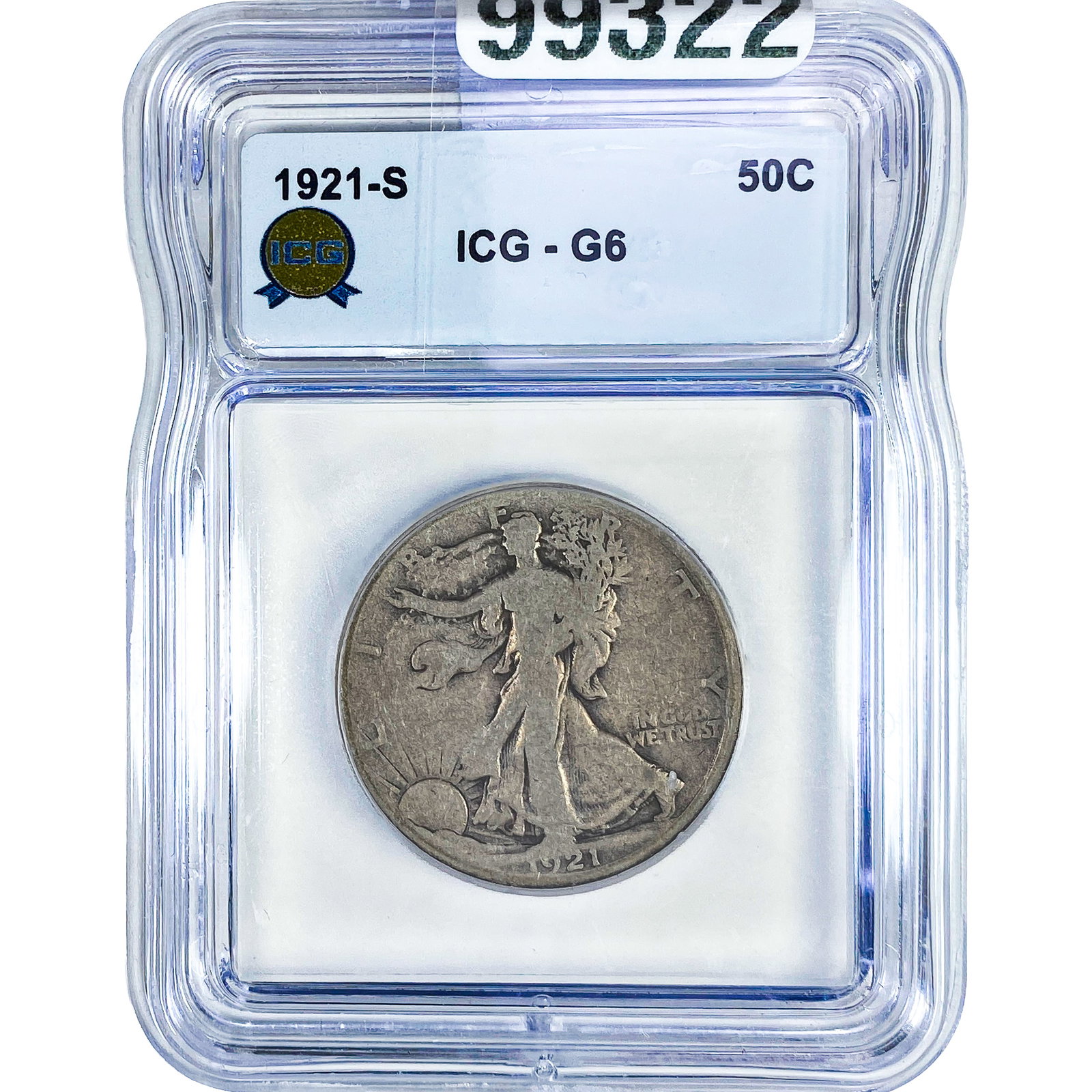 1921-S Walking Liberty Half Dollar ICG G6: 1921-S Walking Liberty Half Dollar ICG G6