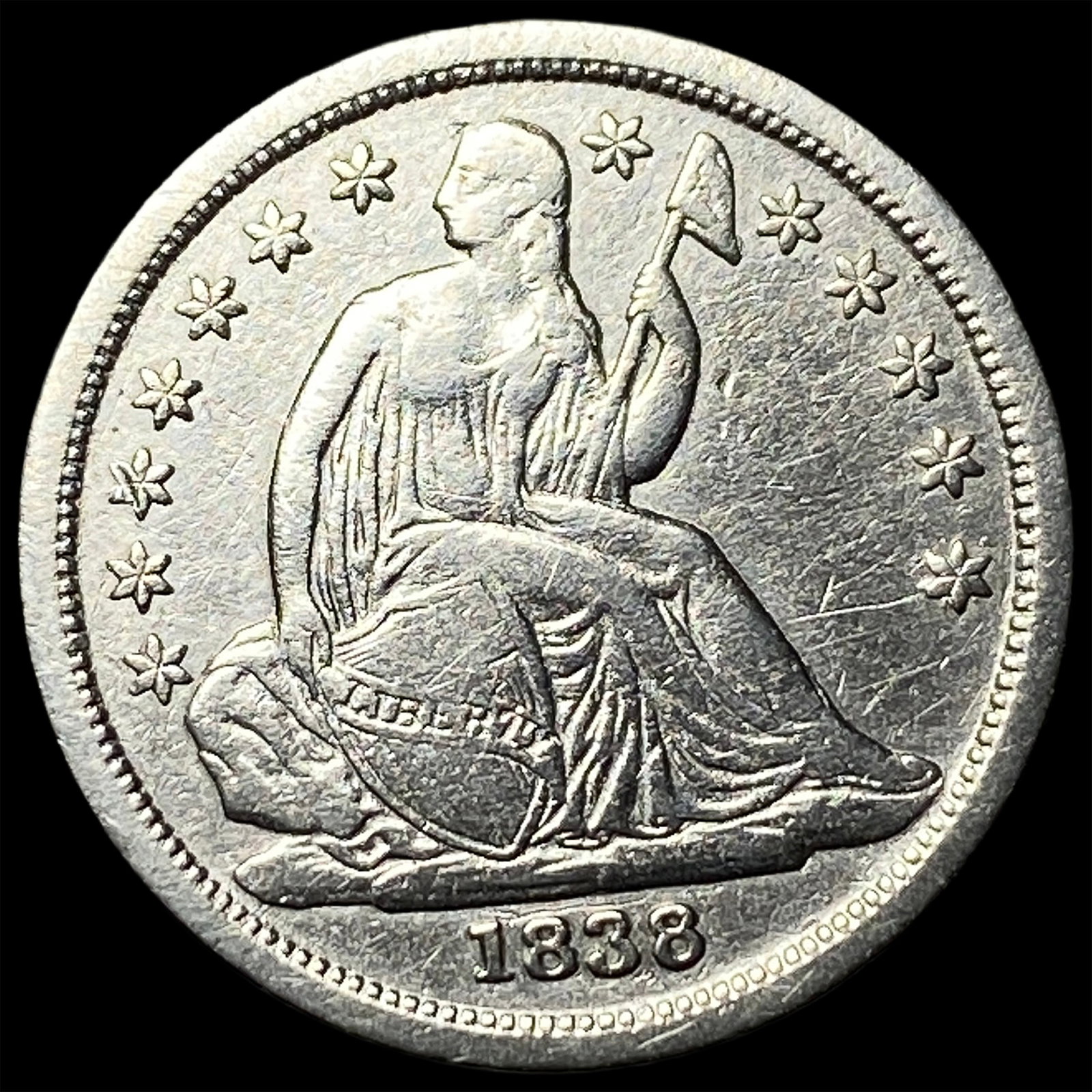 1838 Seated Liberty Dime CLOSELY UNCIRCULATED: 1838 Seated Liberty Dime CLOSELY UNCIRCULATED