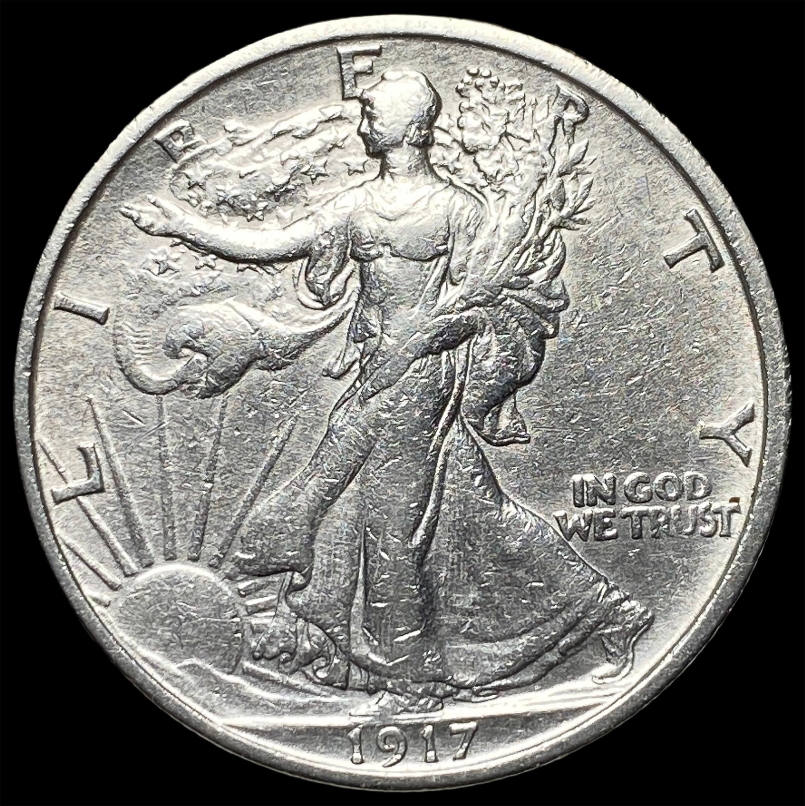 1917-S Silver Walking Liberty Half Dollar CLOSELY UNCIRCULATED: 1917-S Silver Walking Liberty Half Dollar CLOSELY UNCIRCULATED