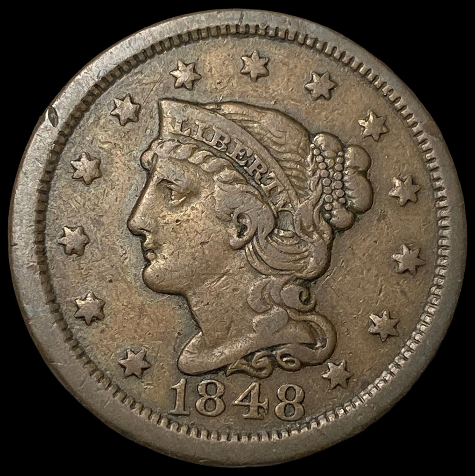 1848 Braided Hair Large Cent LIGHTLY CIRCULATED: 1848 Braided Hair Large Cent LIGHTLY CIRCULATED
