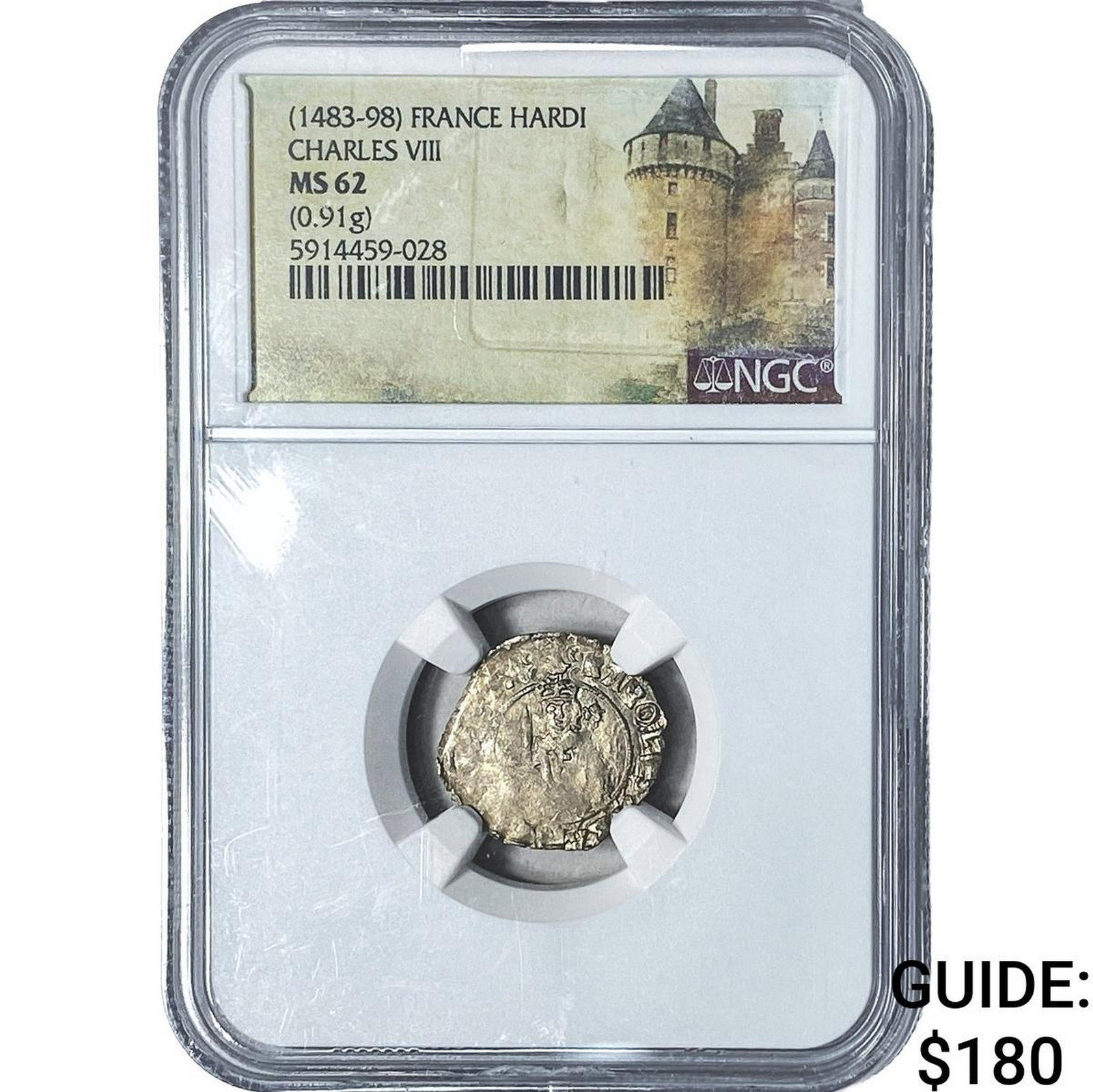 1483-98 France Charles VIII Silver Hardi NGC MS62: 1483-98 France Charles VIII Silver Hardi NGC MS62