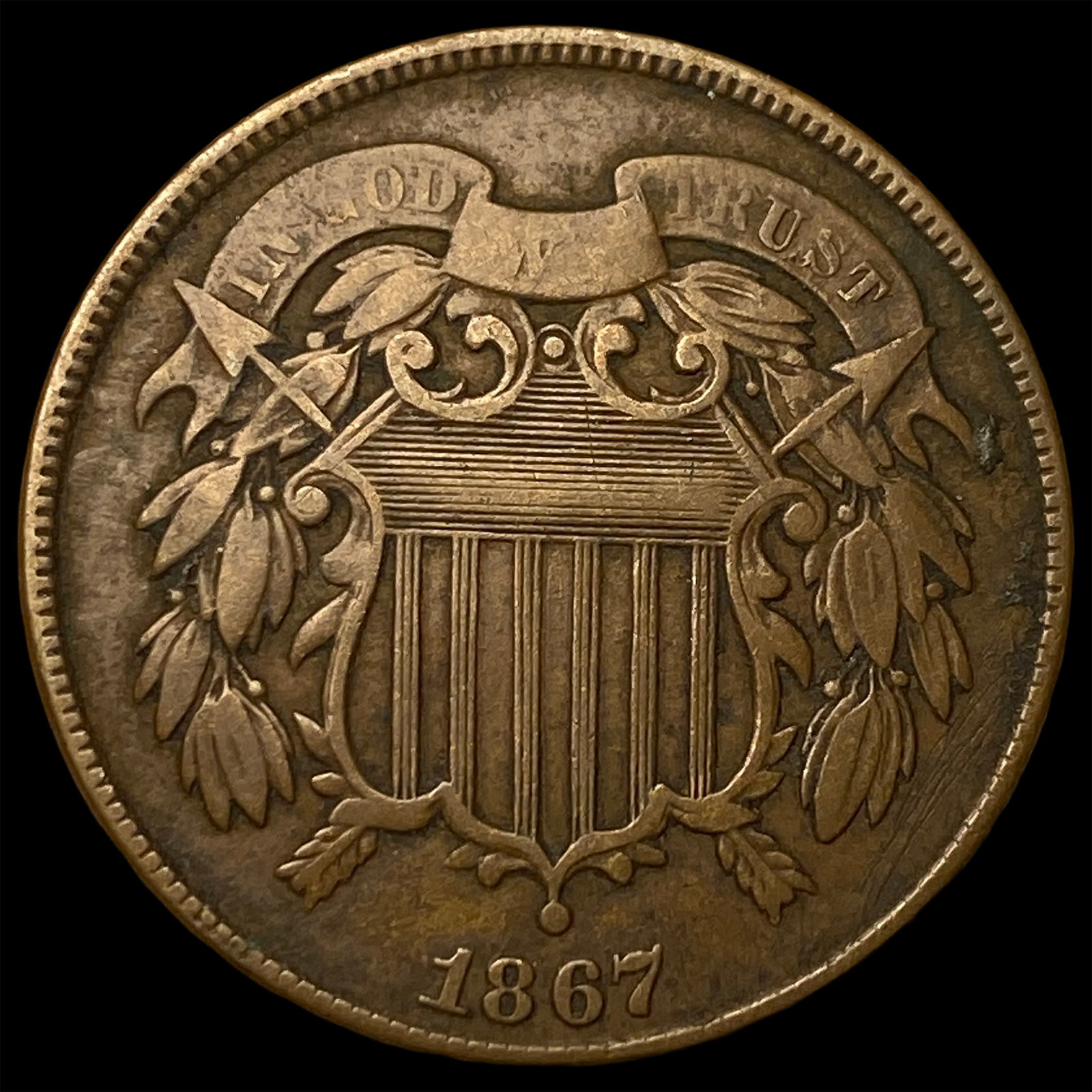 1867 Copper Two-Cent Piece NEARLY UNCIRCULATED (1 of 2)