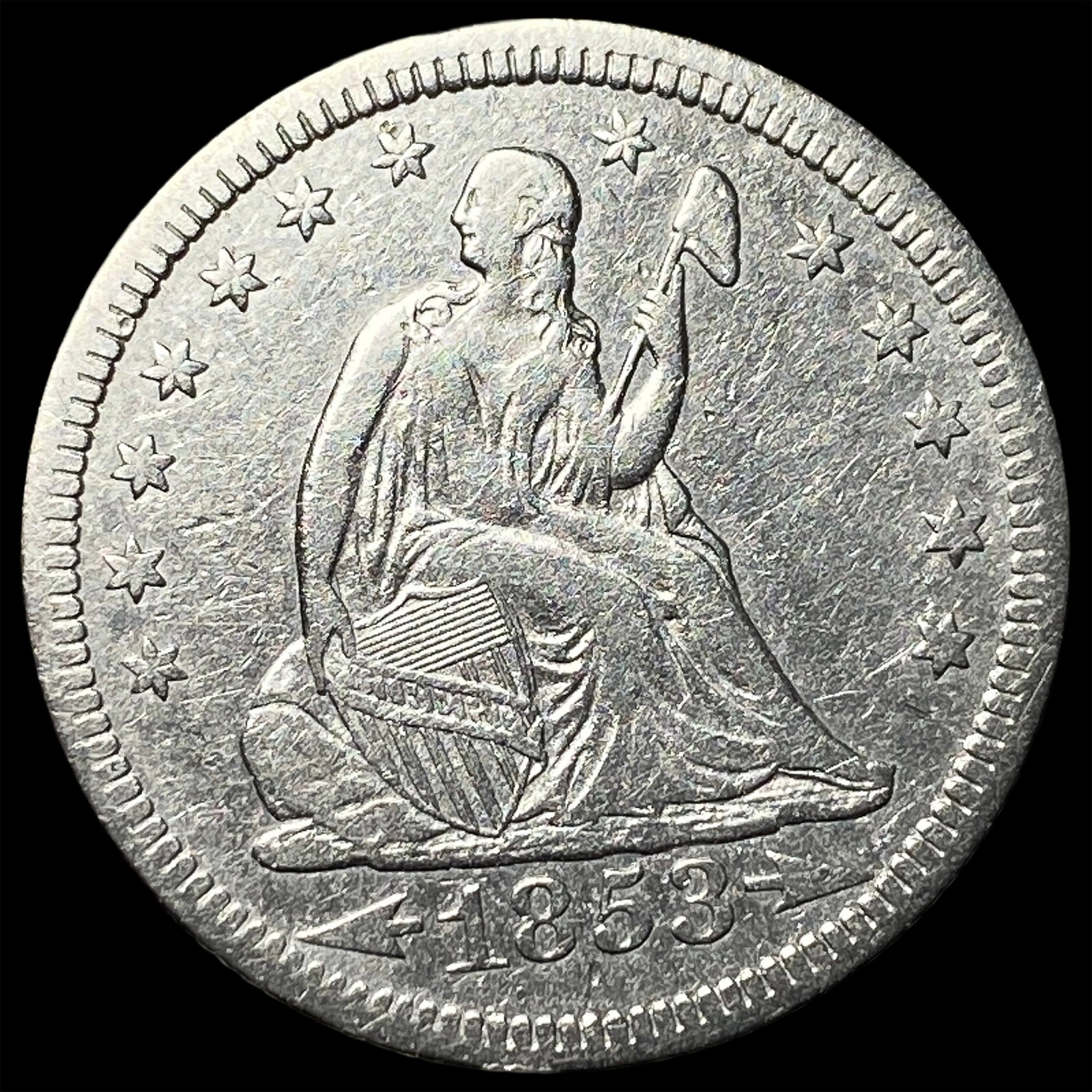1853 Arrows Seated Liberty Quarter CLOSELY UNCIRCULATED: 1853 Arrows Seated Liberty Quarter CLOSELY UNCIRCULATED