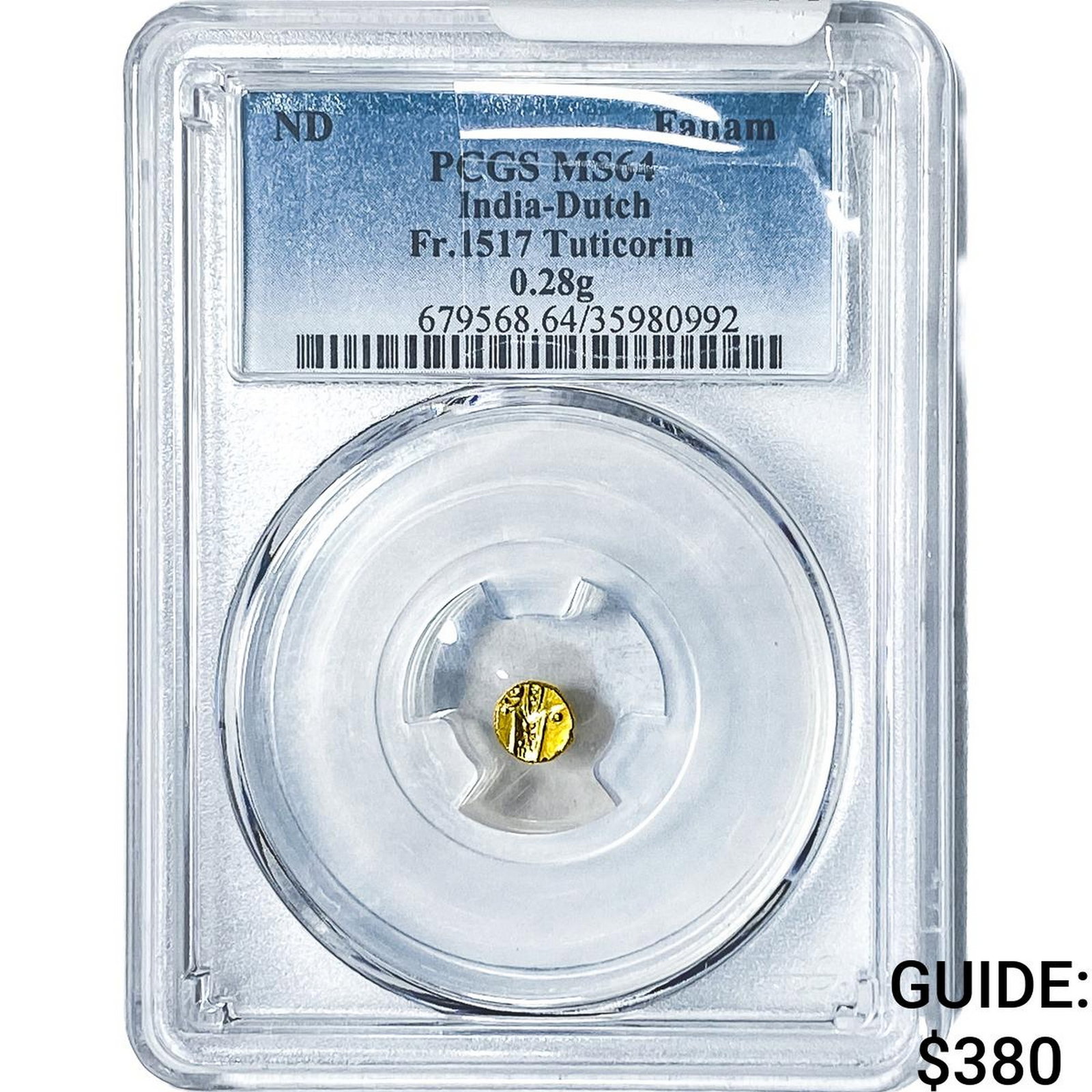 ND Dutch India Tuticorin .28g Gold Fanam FR.1517: ND Dutch India Tuticorin .28g Gold Fanam FR.1517
