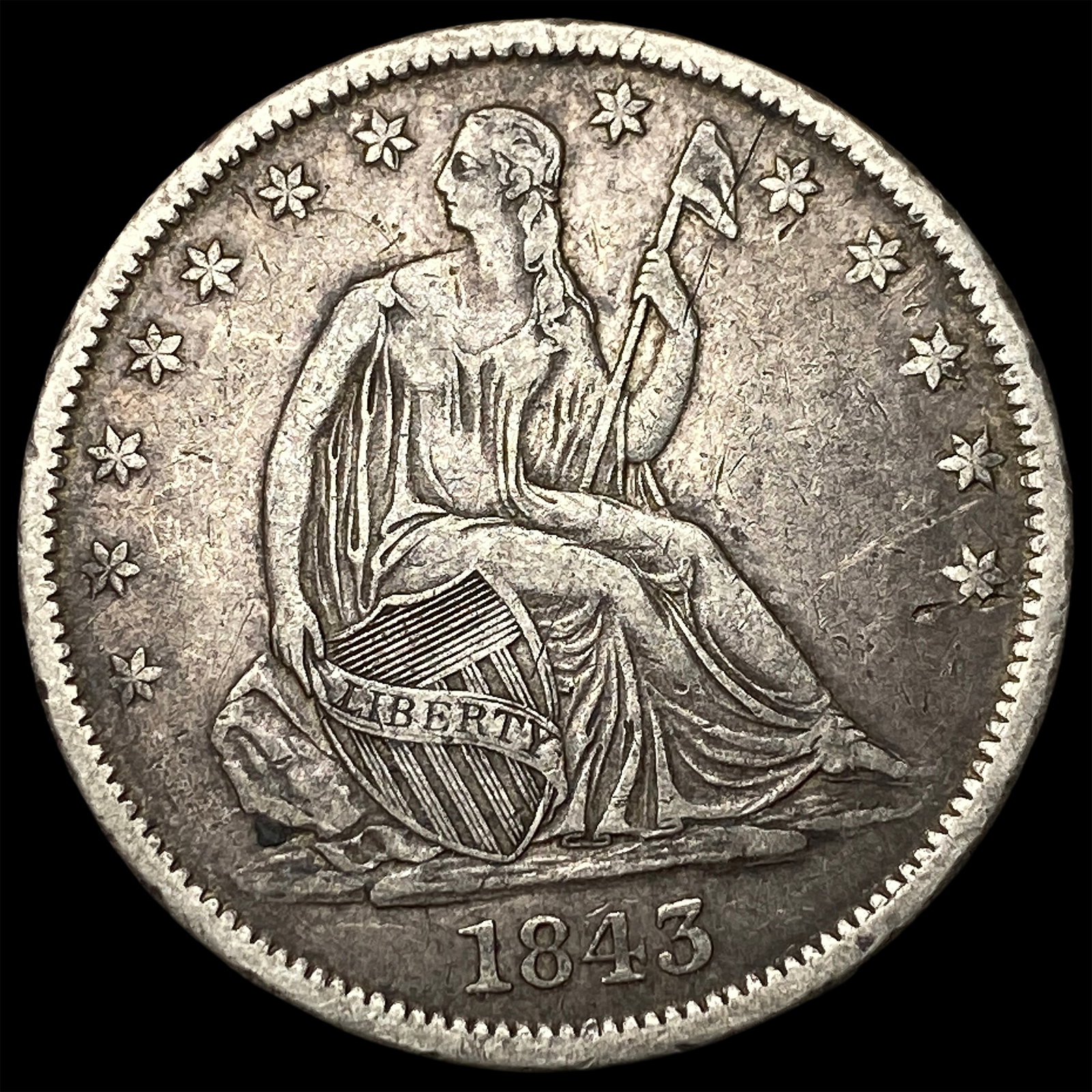 1843-O Silver Half Dollar CHOICE AU: 1843-O Silver Half Dollar CHOICE AU