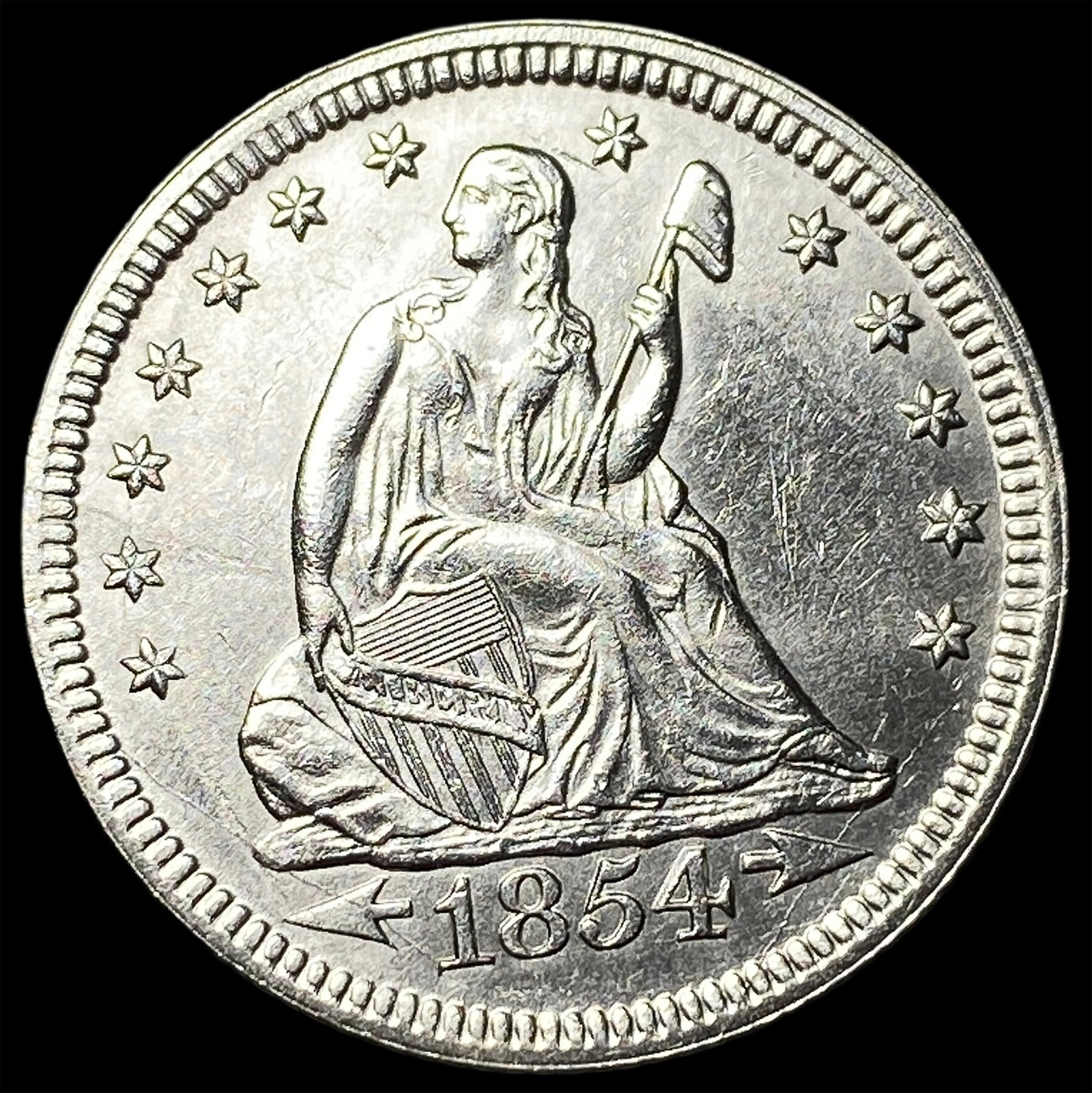 1854 Arrows Seated Liberty Quarter CHOICE BU: 1854 Arrows Seated Liberty Quarter CHOICE BU