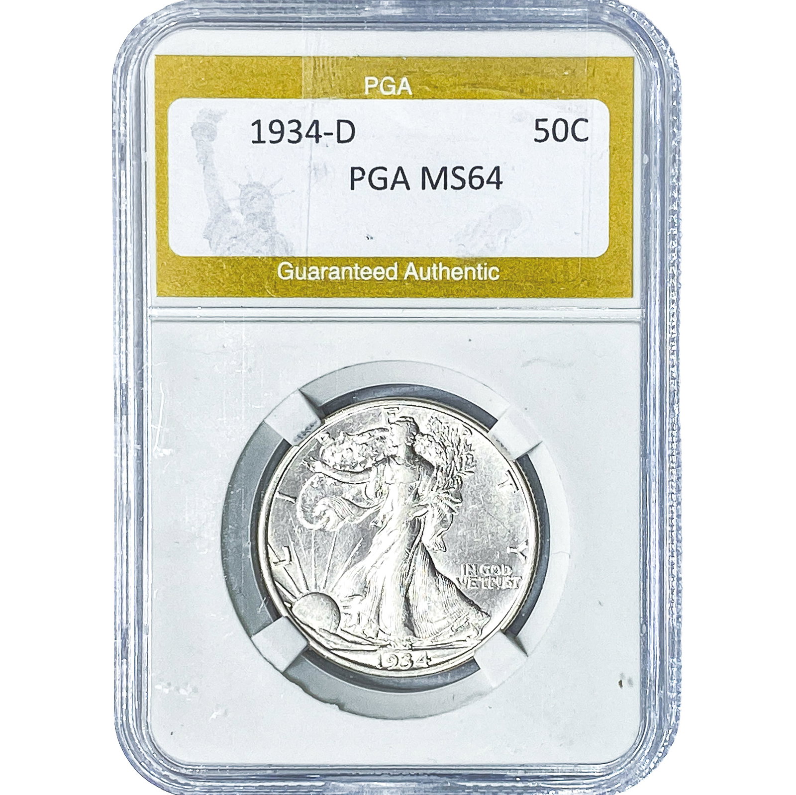 1934-D Walking Liberty Half Dollar PGA MS64: 1934-D Walking Liberty Half Dollar PGA MS64