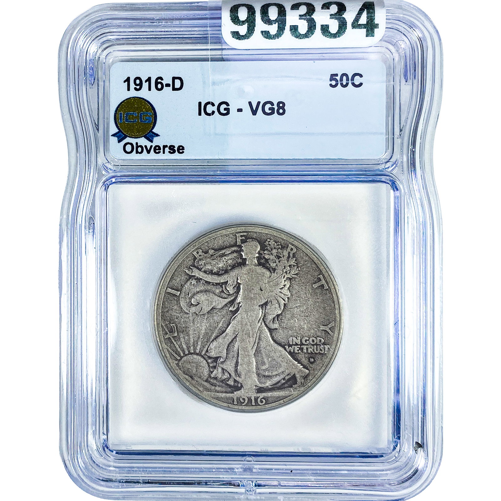 1916-D Walking Liberty Half Dollar ICG VG8 Obv.: 1916-D Walking Liberty Half Dollar ICG VG8 Obv.