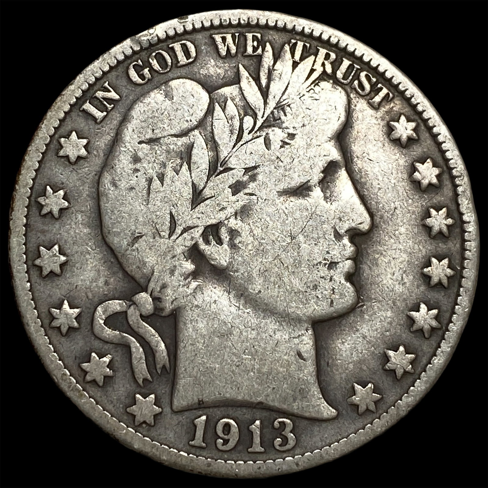 1913-D Silver Barber Half Dollar LIGHTLY CIRCULATED: 1913-D Silver Barber Half Dollar LIGHTLY CIRCULATED