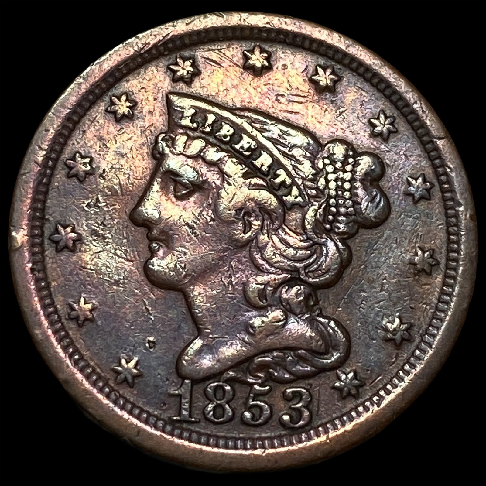 1853 Braided Hair Half Cent CHOICE AU: 1853 Braided Hair Half Cent CHOICE AU