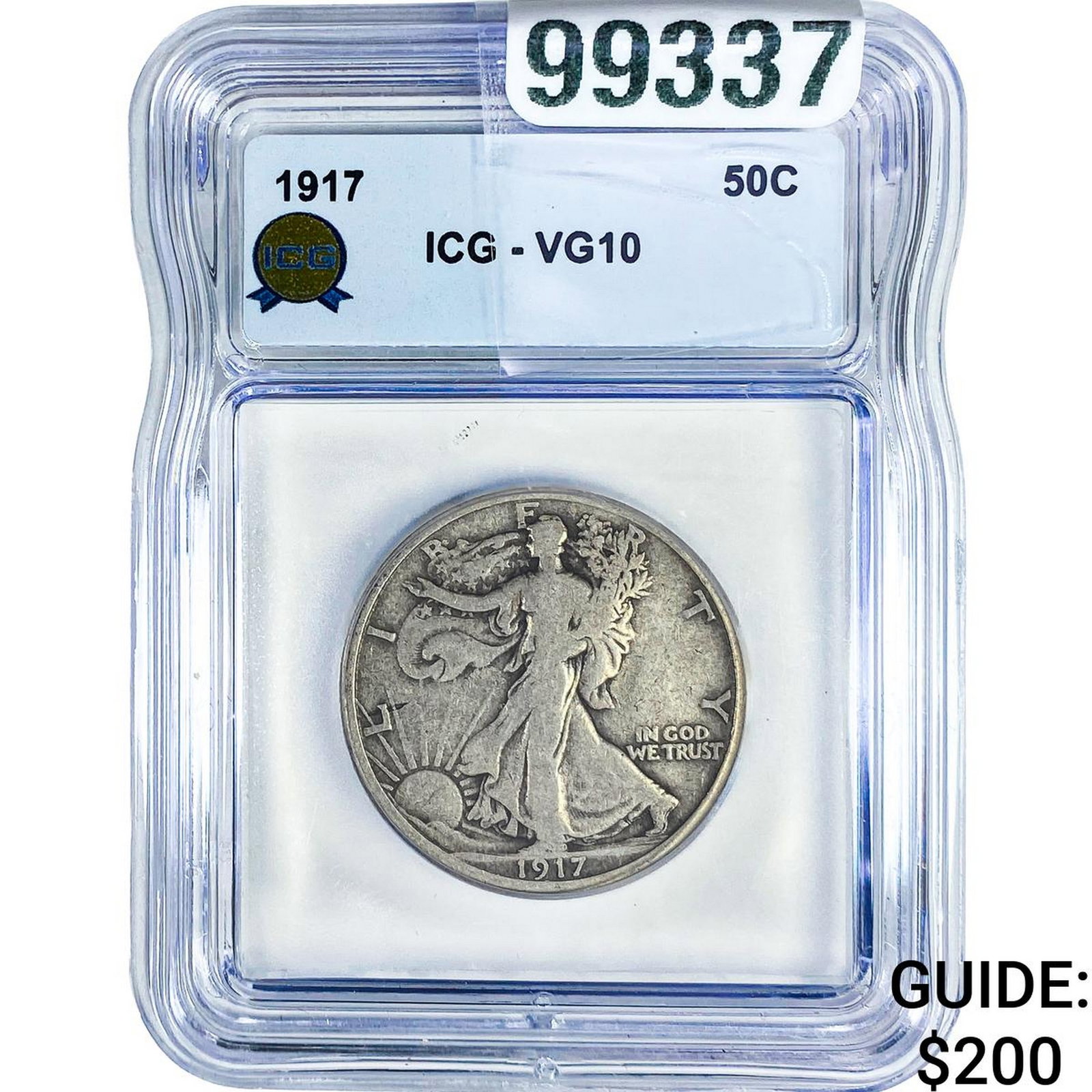 1917 Walking Liberty Half Dollar ICG VG10: 1917 Walking Liberty Half Dollar ICG VG10