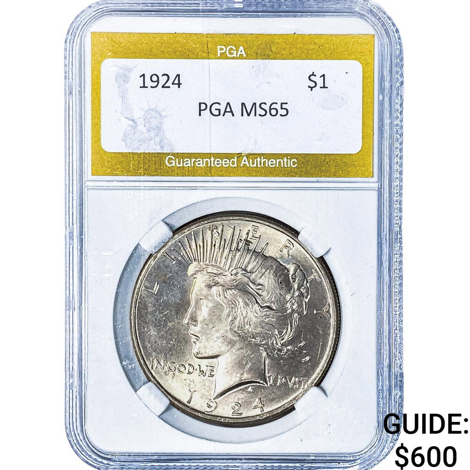 1924 Silver Peace Dollar PGA MS65: 1924 Silver Peace Dollar PGA MS65