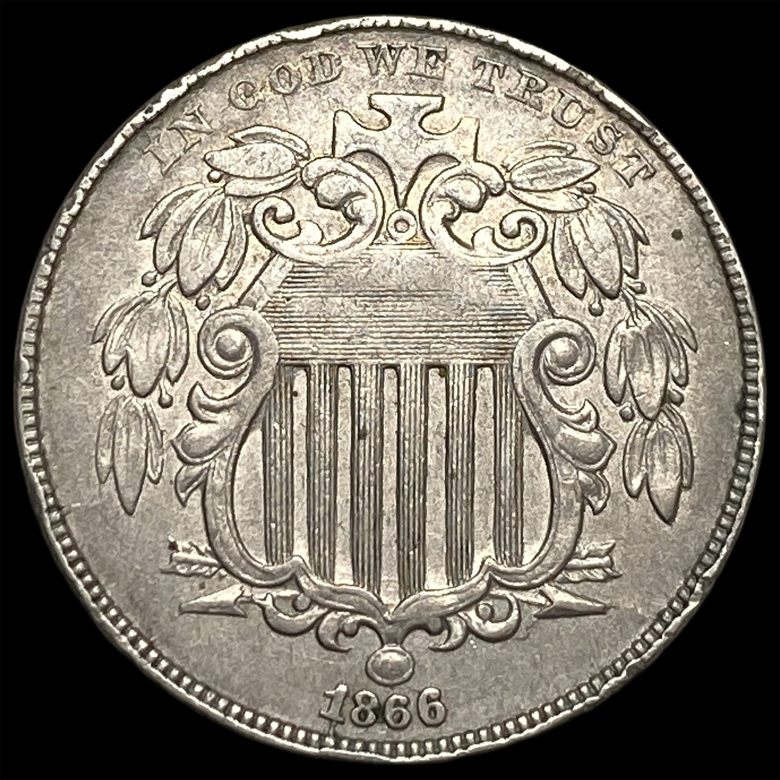 1866 Shield Nickel CLOSELY UNCIRCULATED: 1866 Shield Nickel CLOSELY UNCIRCULATED