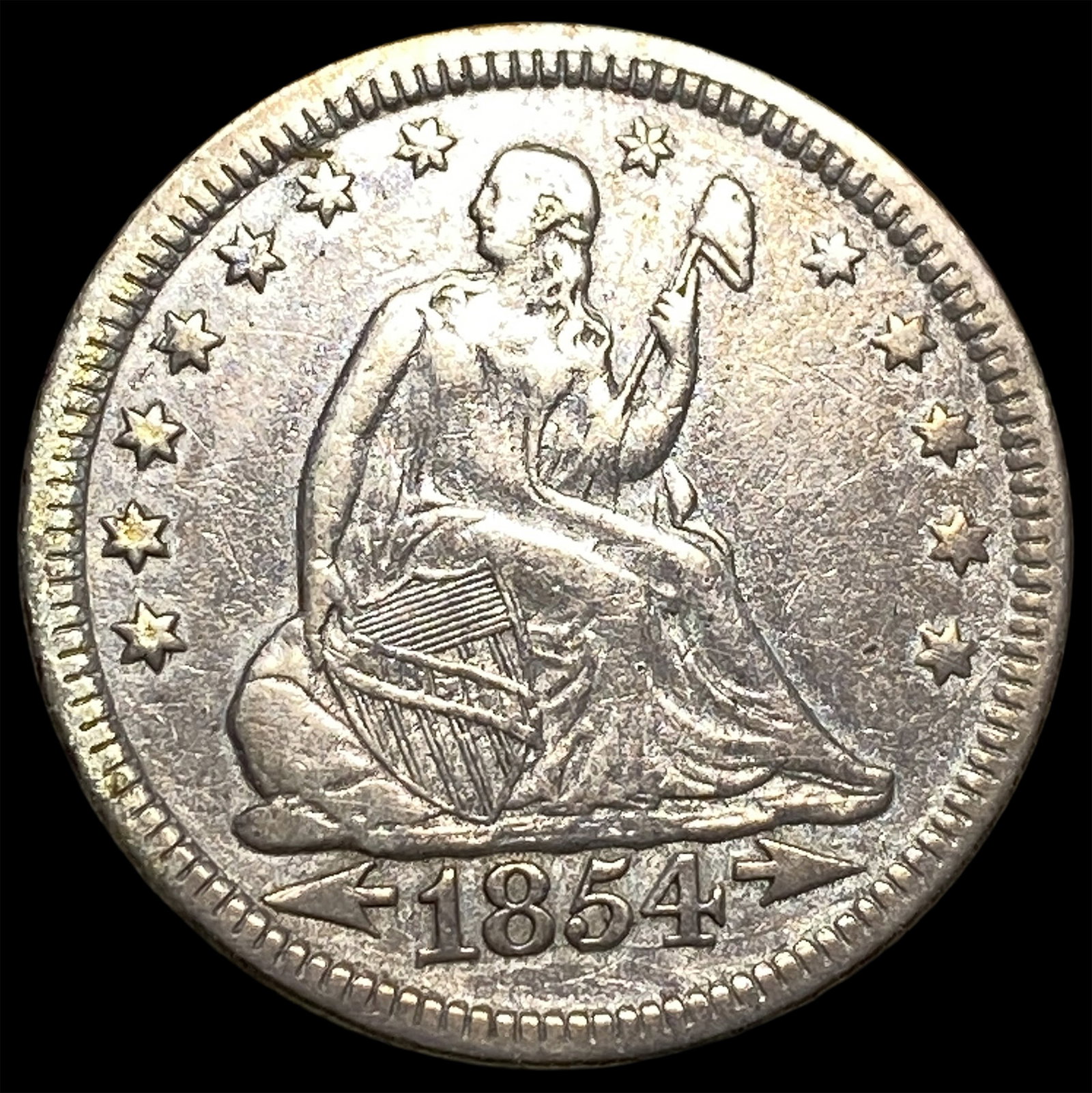 1854 Arrows Silver Seated Liberty Quarter CLOSELY UNCIRCULATED: 1854 Arrows Silver Seated Liberty Quarter CLOSELY UNCIRCULATED