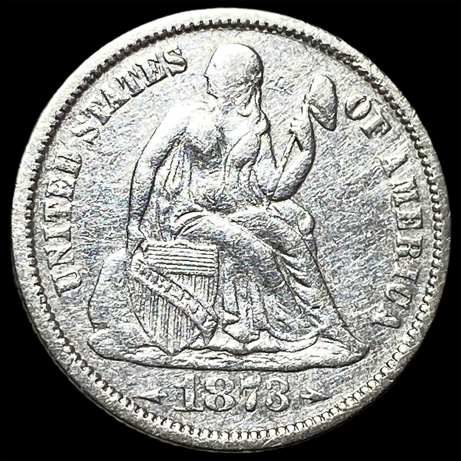 1873-S Silver Seated Liberty Dime CLOSELY UNCIRCULATED: 1873-S Silver Seated Liberty Dime CLOSELY UNCIRCULATED