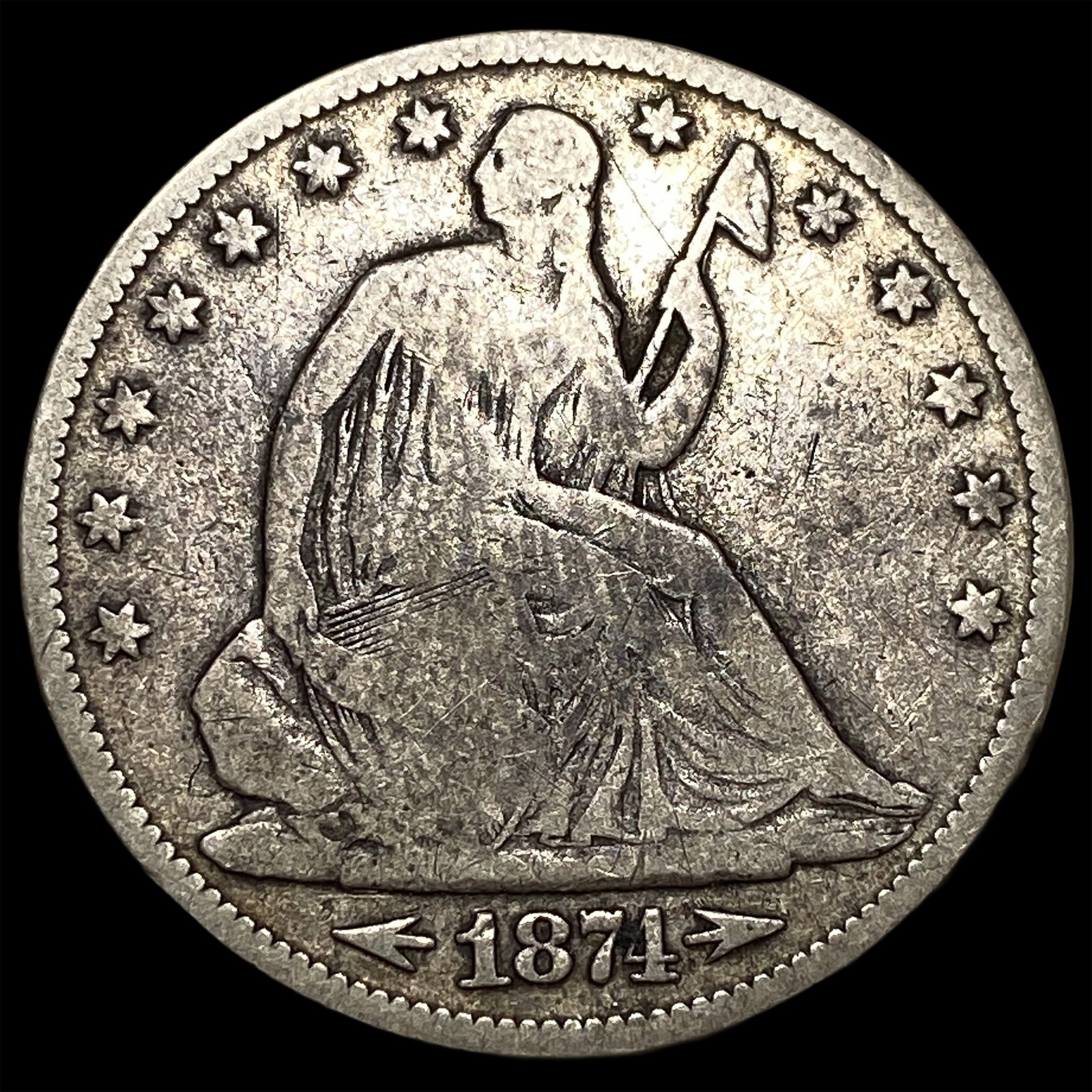 1874 Arrows Seated Liberty Half Dollar NEARLY UNCIRCULATED: 1874 Arrows Seated Liberty Half Dollar NEARLY UNCIRCULATED