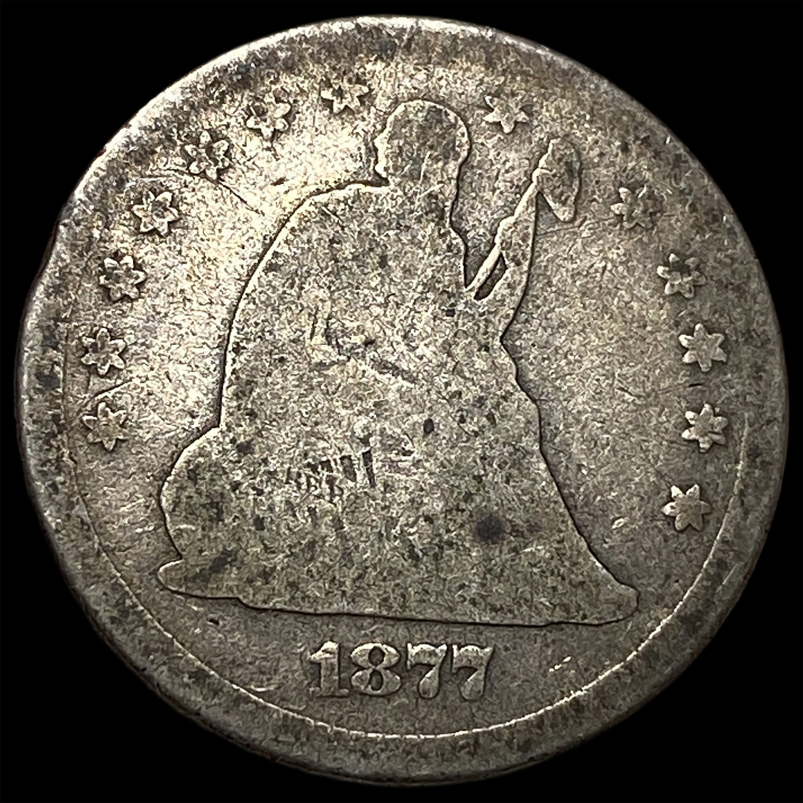 1877 Silver Seated Liberty Quarter NICELY CIRCULATED: 1877 Silver Seated Liberty Quarter NICELY CIRCULATED