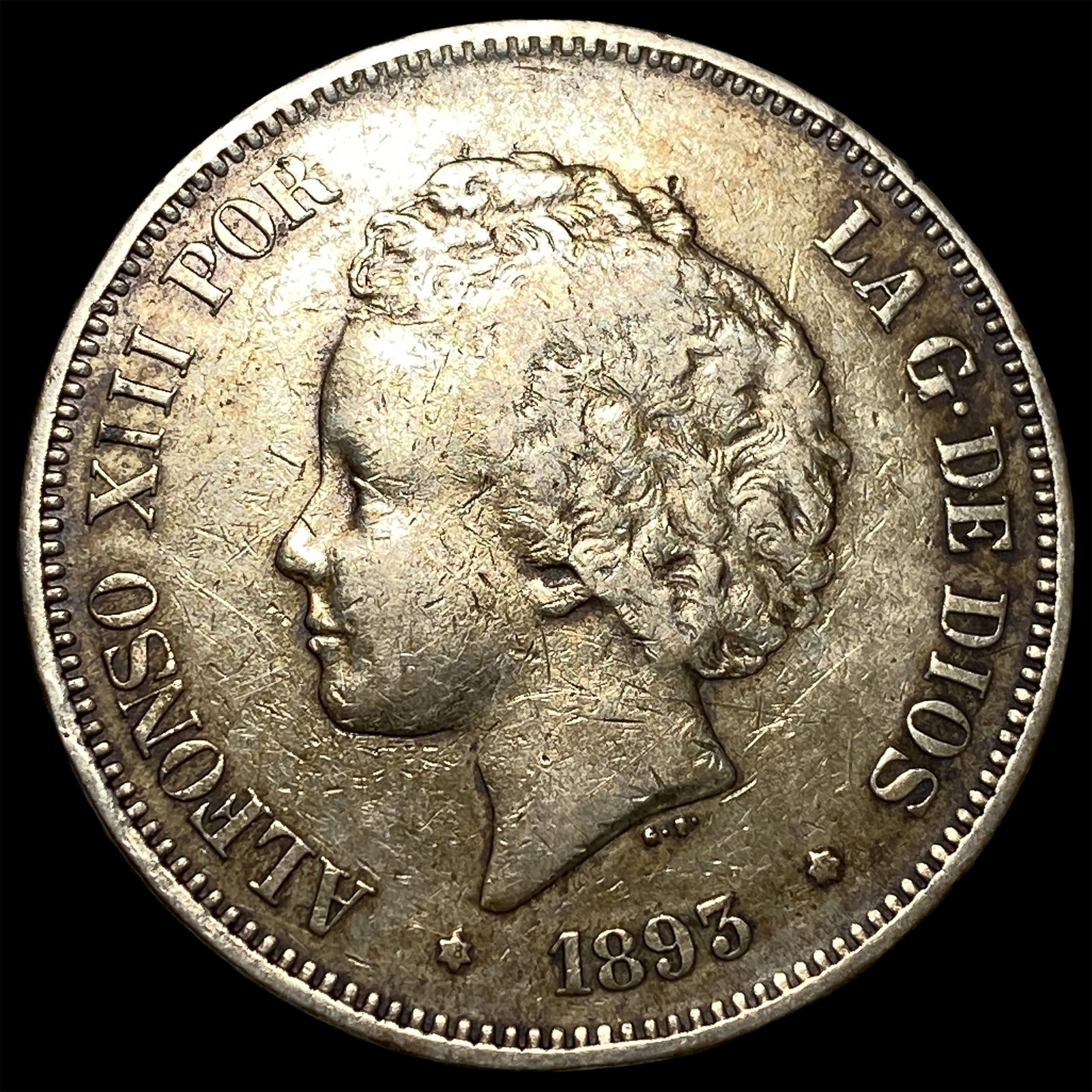 1893 Spain Silver 5 Pesetas NEARLY UNCIRCULATED (1 of 2)