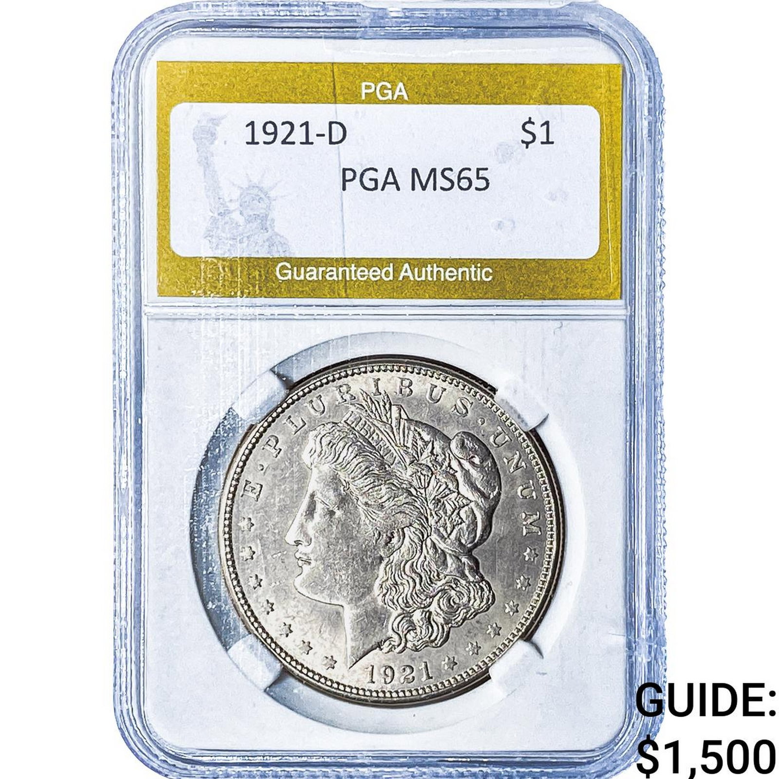 1921-D Morgan Silver Dollar PGA MS65: 1921-D Morgan Silver Dollar PGA MS65