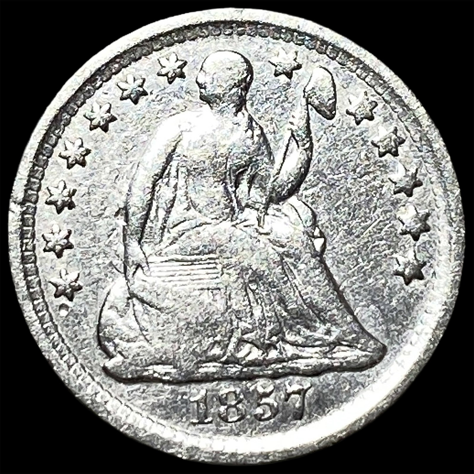 1857 Seated Liberty Half Dime CLOSELY UNCIRCULATED: 1857 Seated Liberty Half Dime CLOSELY UNCIRCULATED