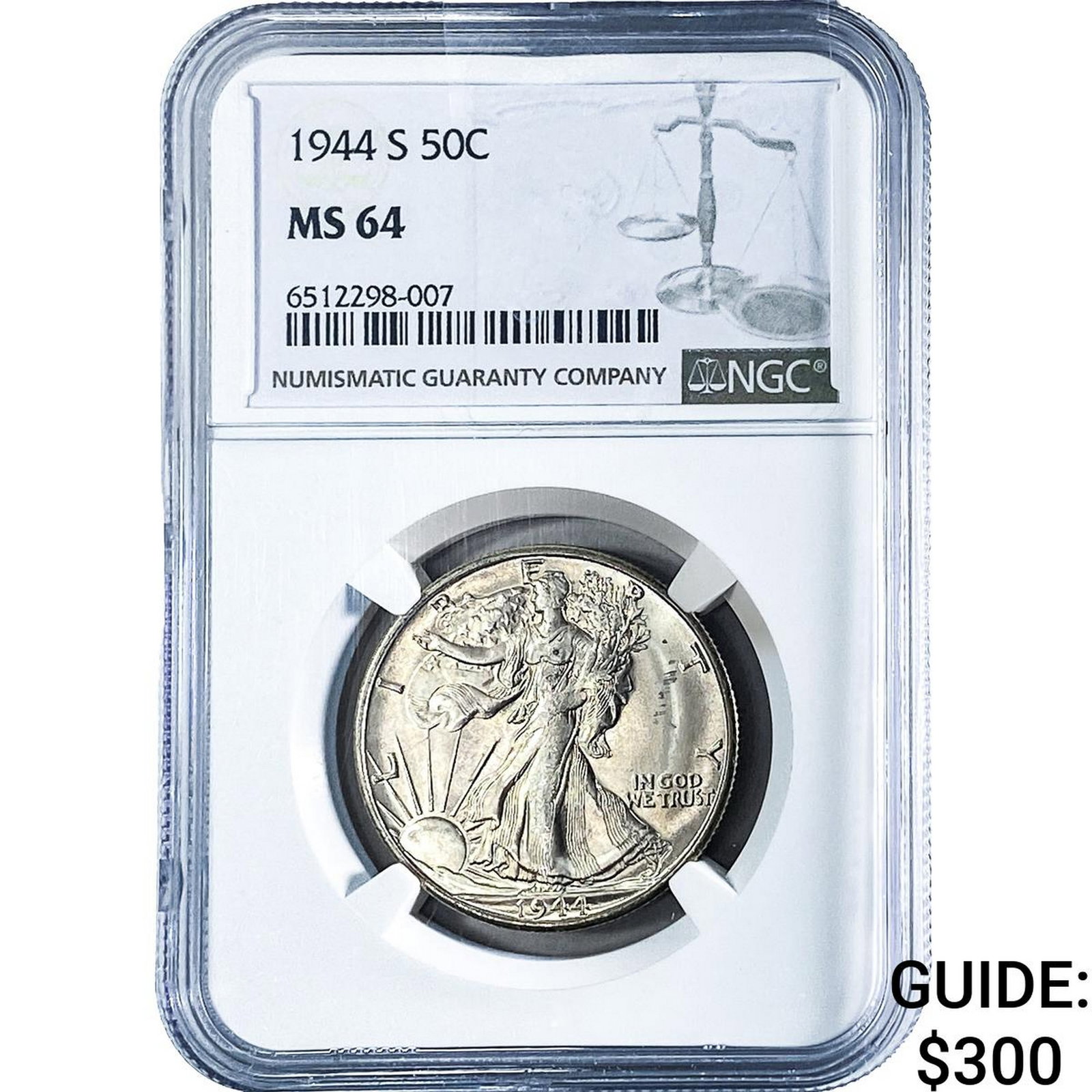 1944-S Walking Liberty Half Dollar NGC MS64: 1944-S Walking Liberty Half Dollar NGC MS64