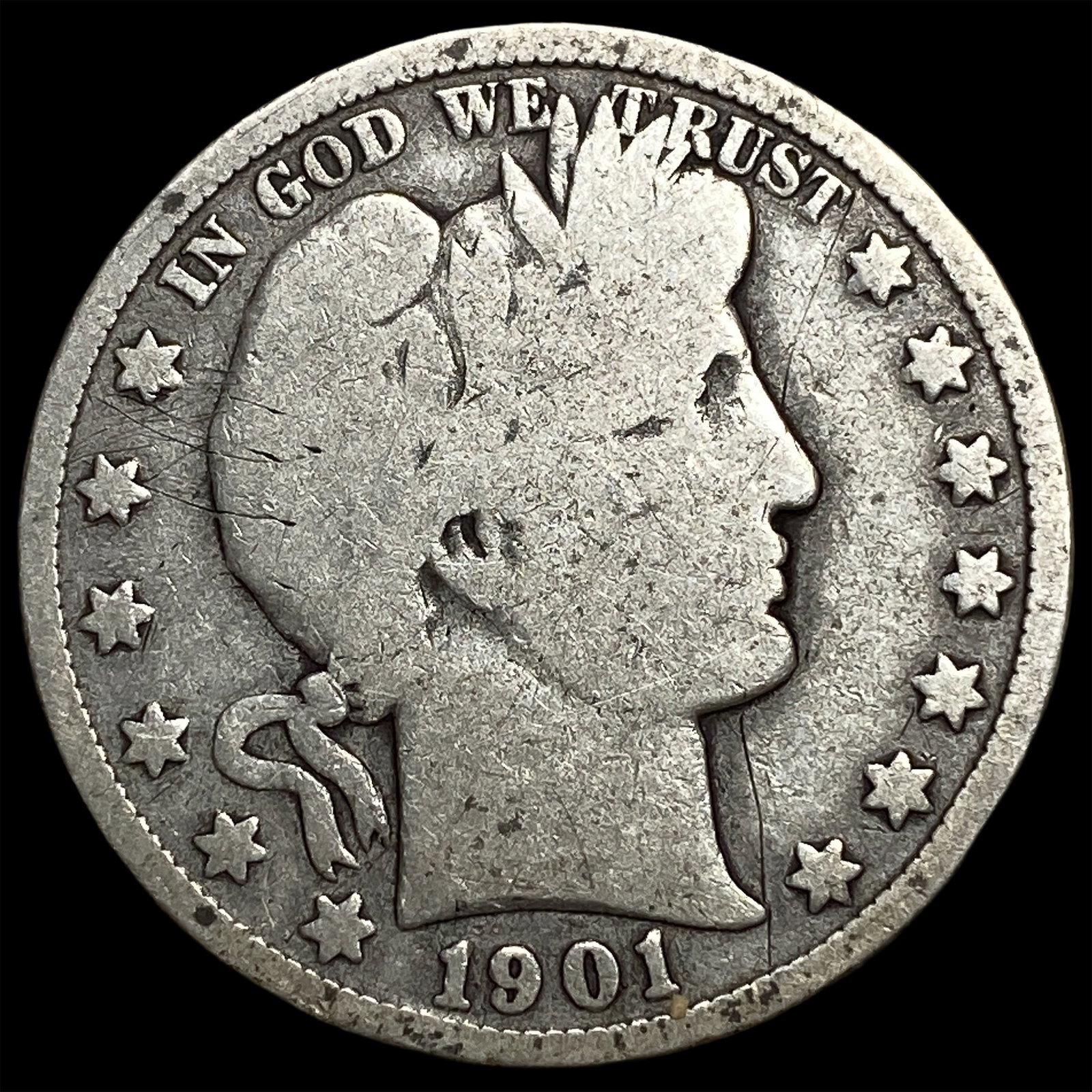 1901 Silver Barber Half Dollar NICELY CIRCULATED: 1901 Silver Barber Half Dollar NICELY CIRCULATED