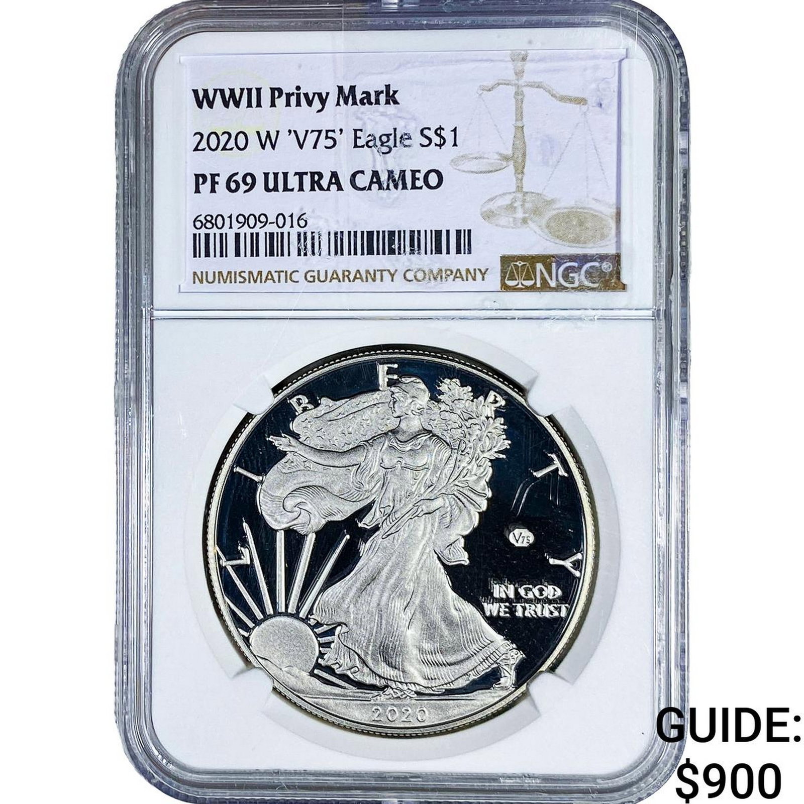 2020W 'V75' Silver Eagle NGC PF69 WWII Privy Mark: 2020W 'V75' Silver Eagle NGC PF69 WWII Privy Mark