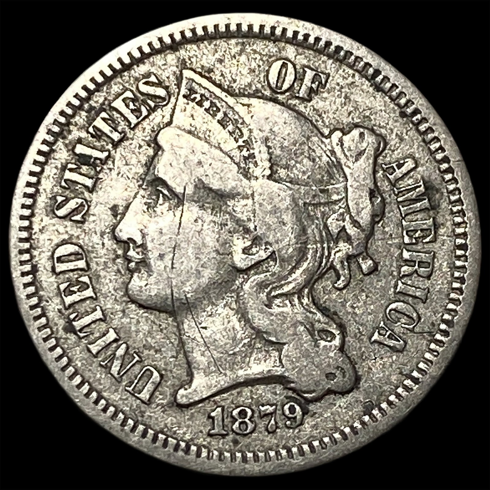 1879 Nickel Three-Cent Piece CLOSELY UNCIRCULATED: 1879 Nickel Three-Cent Piece CLOSELY UNCIRCULATED