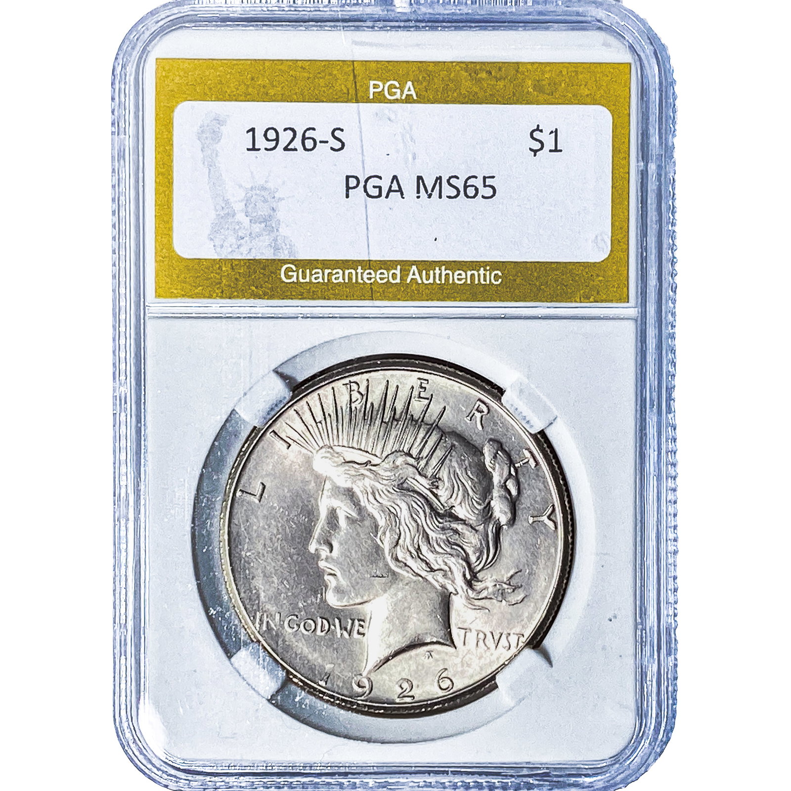 1926-S Silver Peace Dollar PGA MS65: 1926-S Silver Peace Dollar PGA MS65