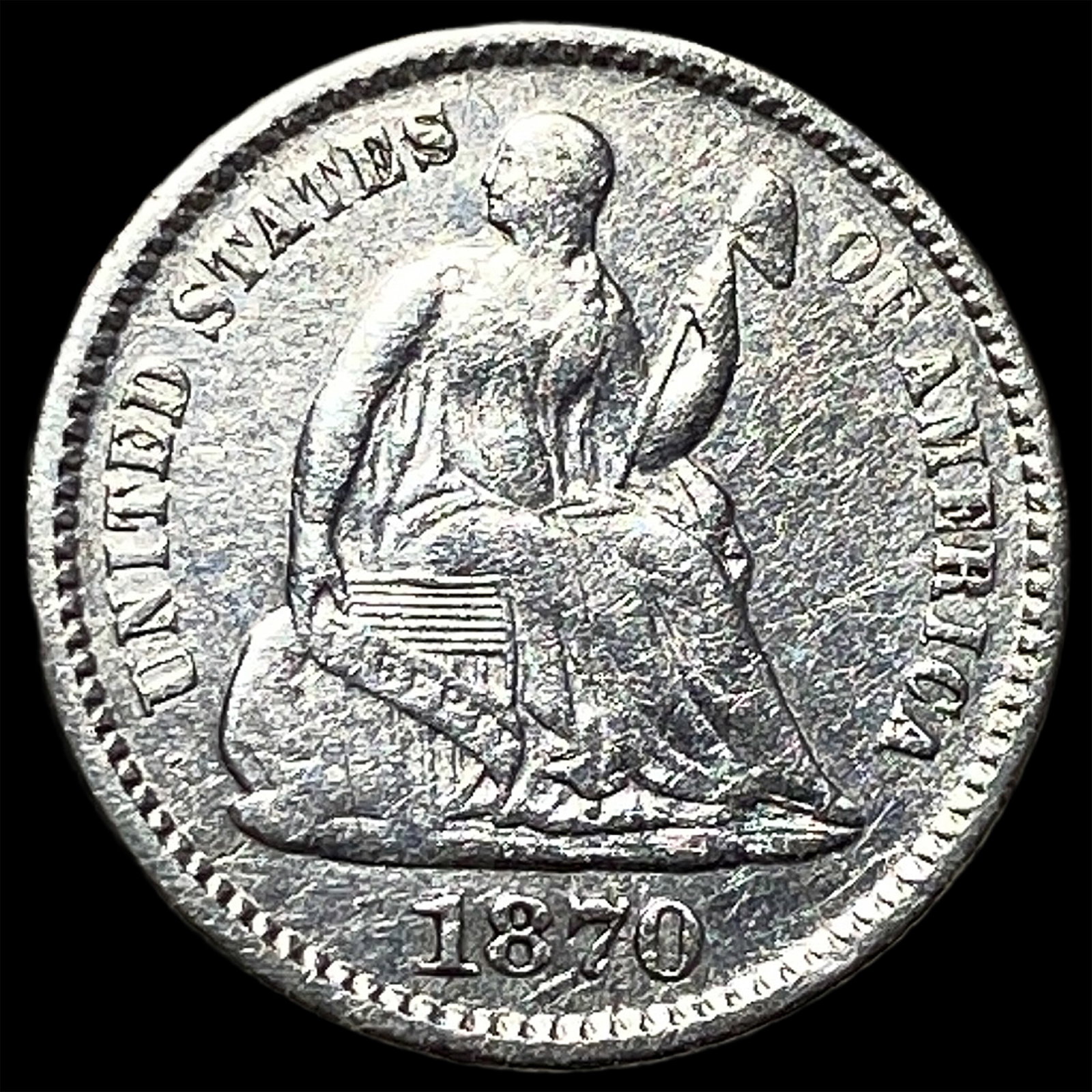 1870 Silver Seated Liberty Half Dime CLOSELY UNCIRCULATED: 1870 Silver Seated Liberty Half Dime CLOSELY UNCIRCULATED