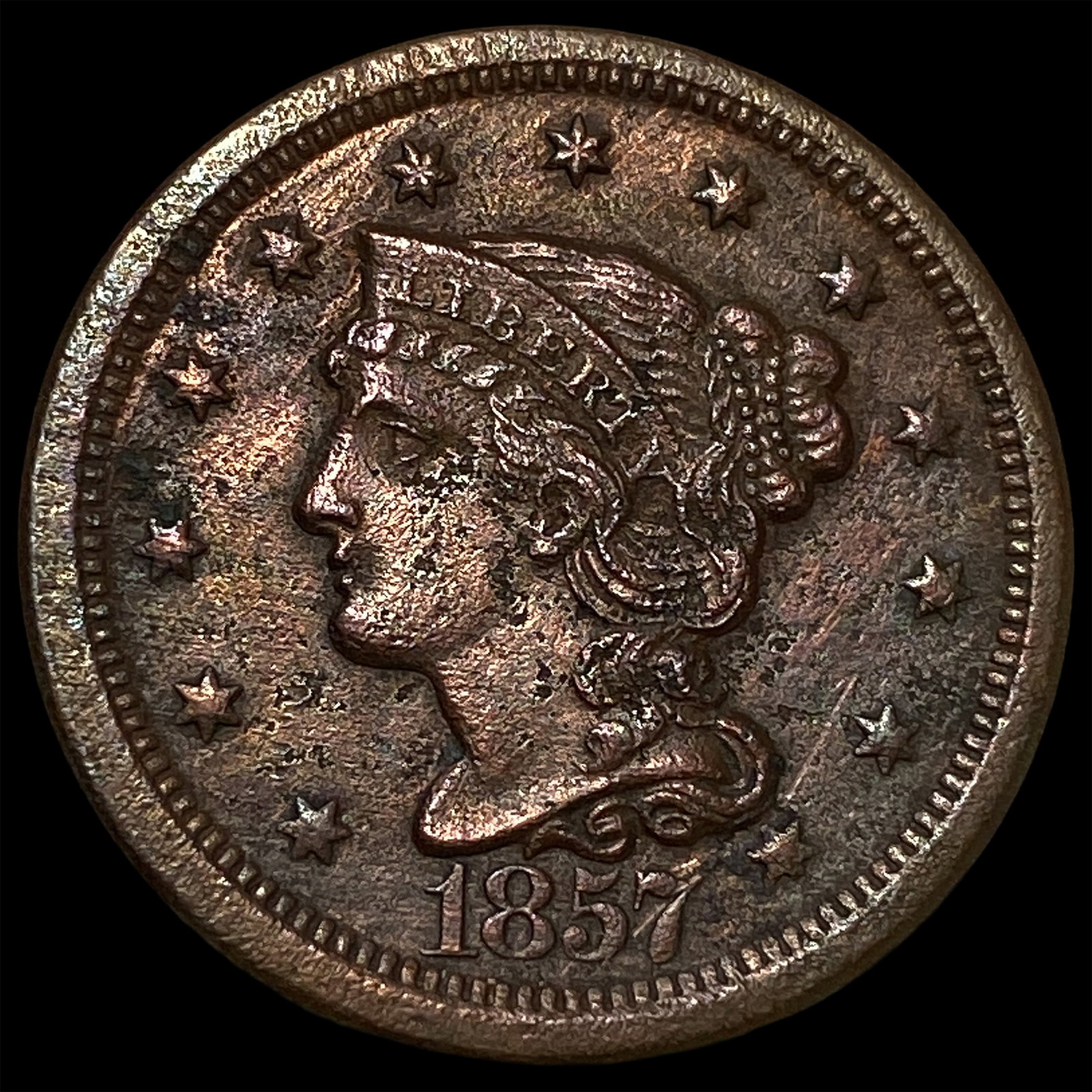 1857 Braided Hair Large Cent CHOICE AU: 1857 Braided Hair Large Cent CHOICE AU