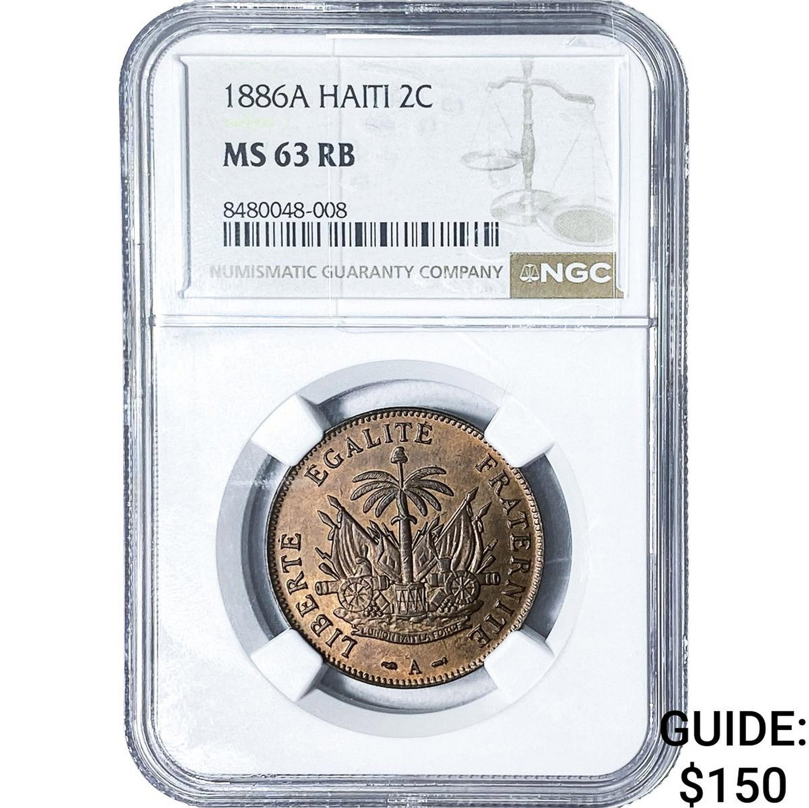 1886A Haiti Bronze 2 Centimes NGC MS63 RB (1 of 2)