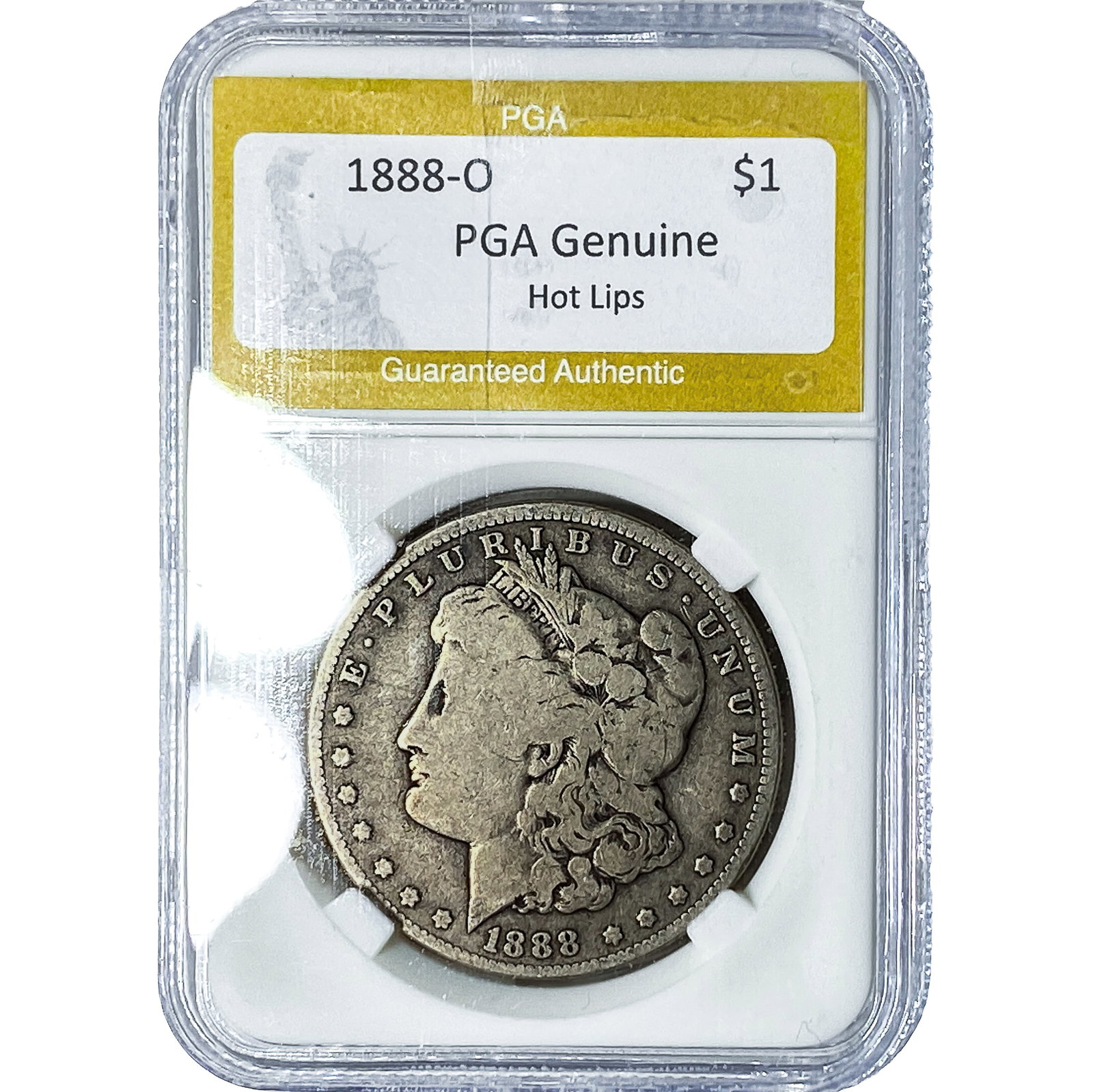 1888-O Morgan Silver Dollar PGA Genuine Hot Lips: 1888-O Morgan Silver Dollar PGA Genuine Hot Lips