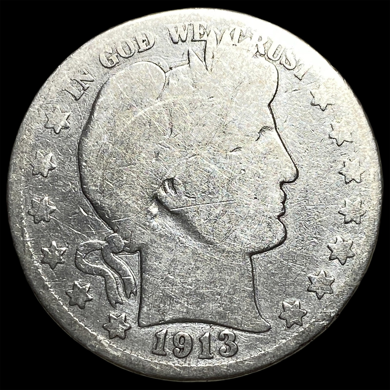 1913-S Silver Barber Half Dollar NICELY CIRCULATED: 1913-S Silver Barber Half Dollar NICELY CIRCULATED