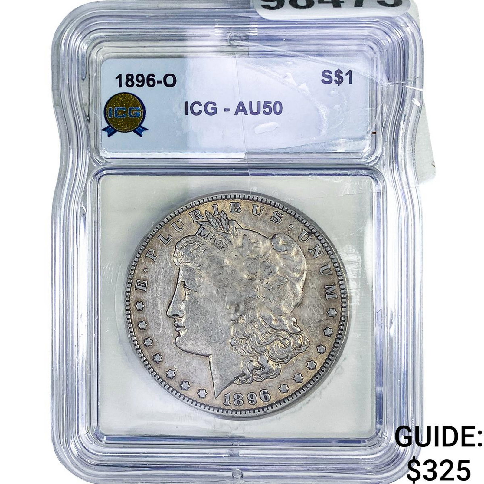 1896-O Morgan Silver Dollar ICG AU50: 1896-O Morgan Silver Dollar ICG AU50