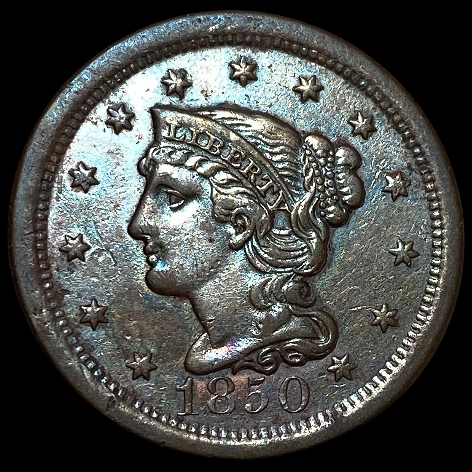 1850 Braided Hair Large Cent CHOICE AU: 1850 Braided Hair Large Cent CHOICE AU