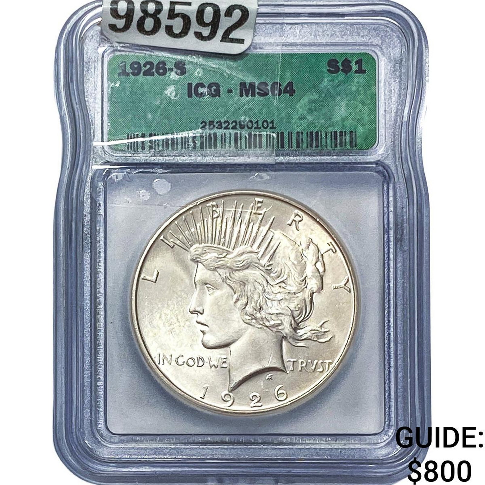 1926-S Silver Peace Dollar ICG MS64: 1926-S Silver Peace Dollar ICG MS64