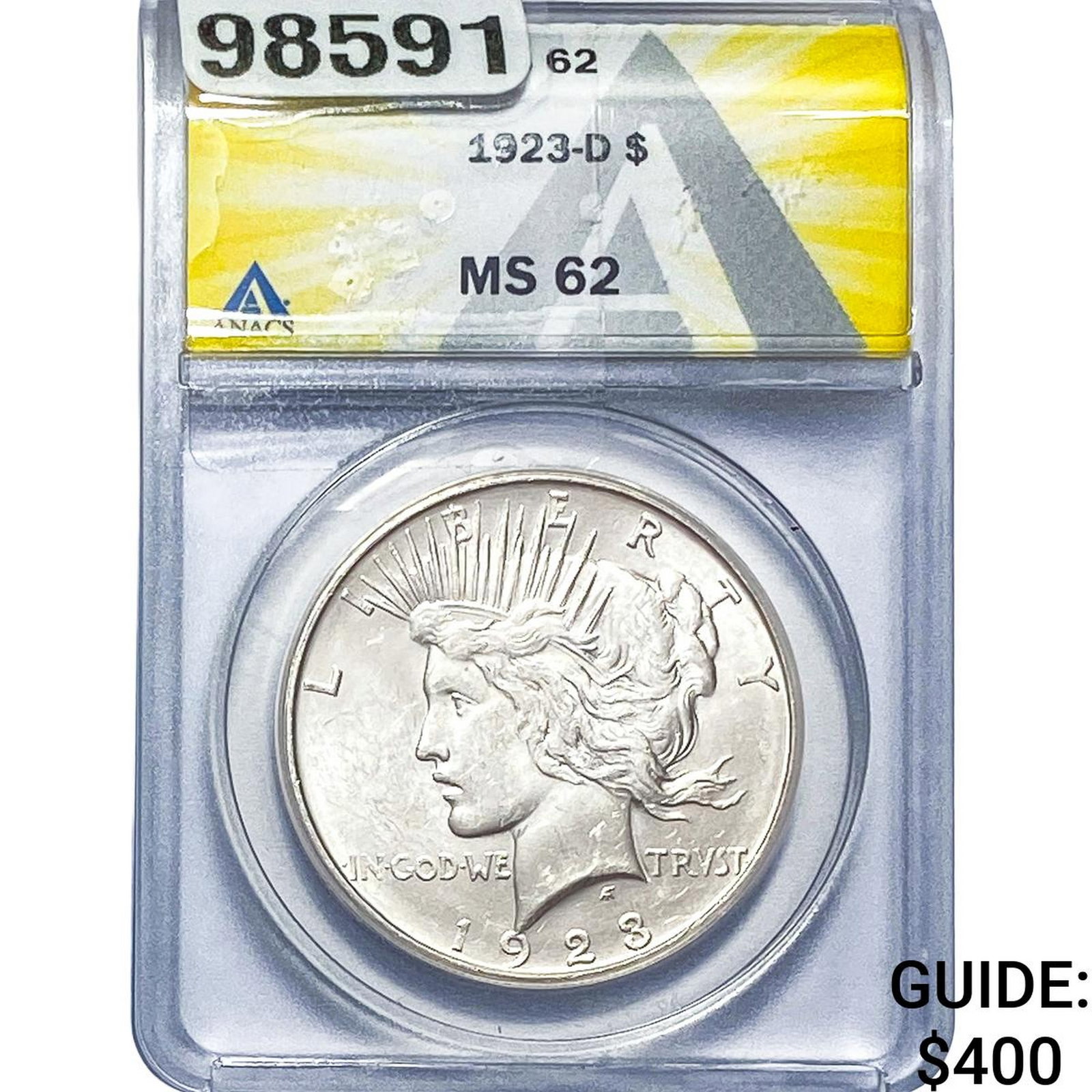 1923-D Silver Peace Dollar ANACS MS62: 1923-D Silver Peace Dollar ANACS MS62