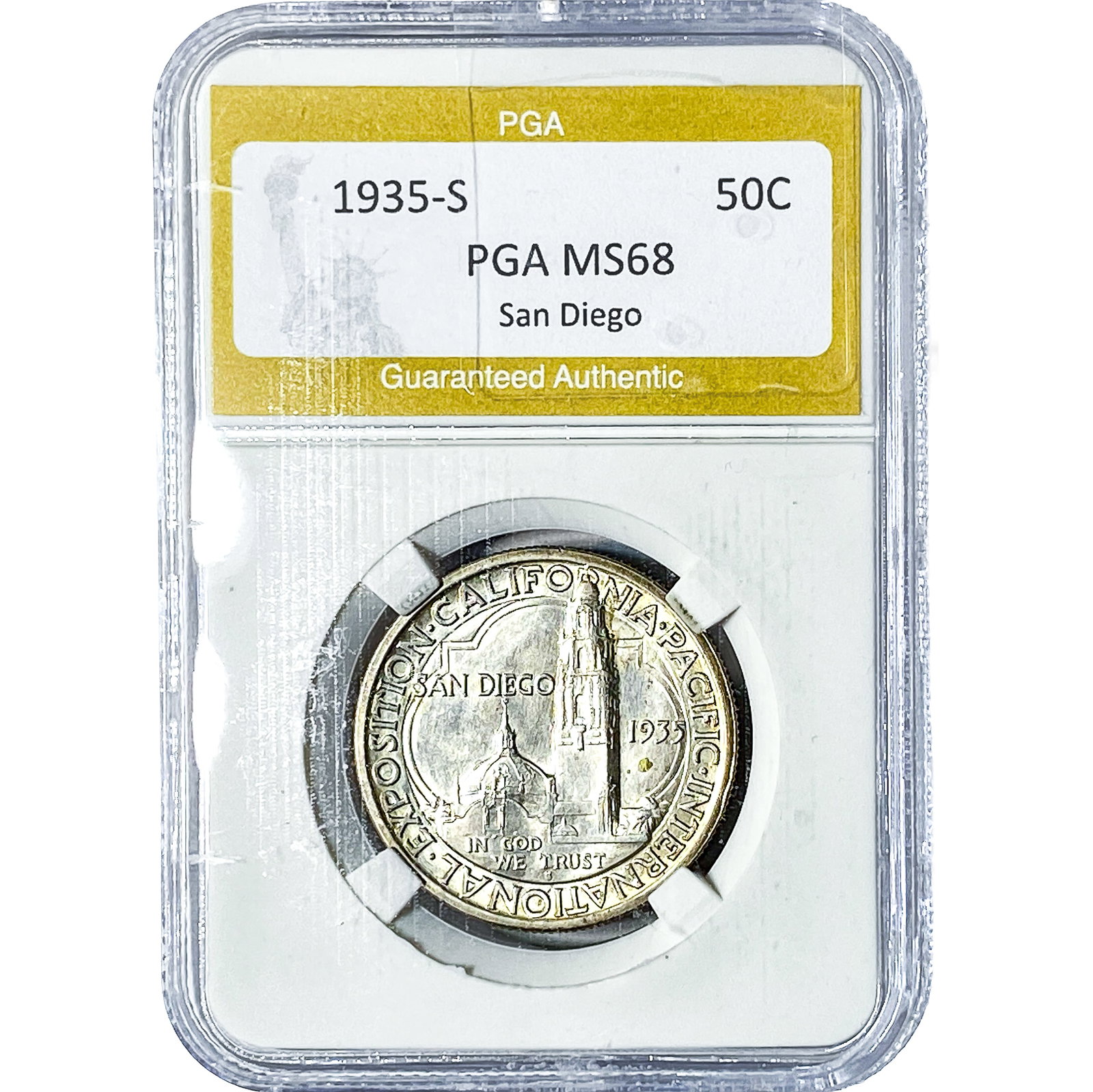 1935-S San Diego Half Dollar PGA MS68: 1935-S San Diego Half Dollar PGA MS68