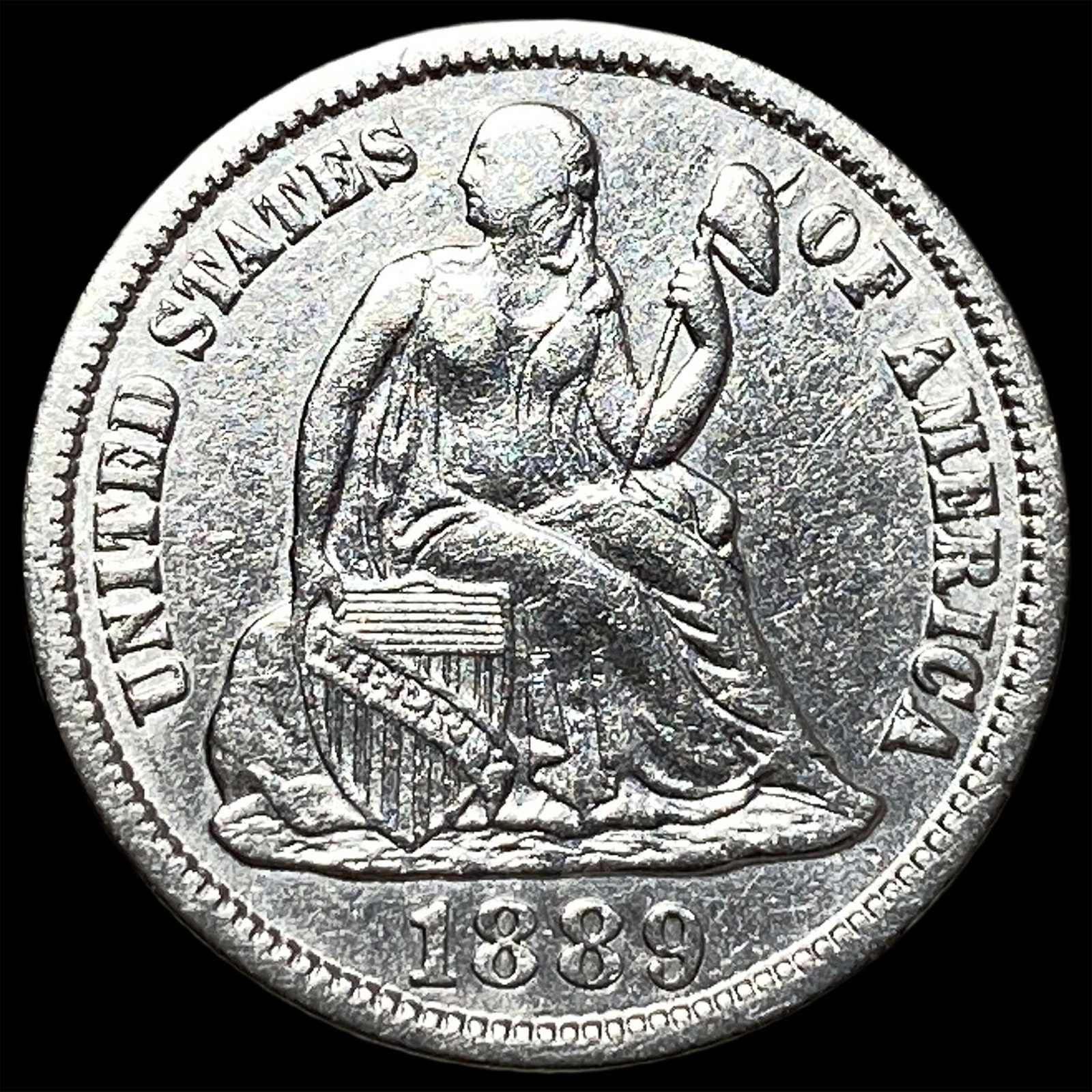 1889-S Silver Seated Liberty Dime CHOICE AU: 1889-S Silver Seated Liberty Dime CHOICE AU