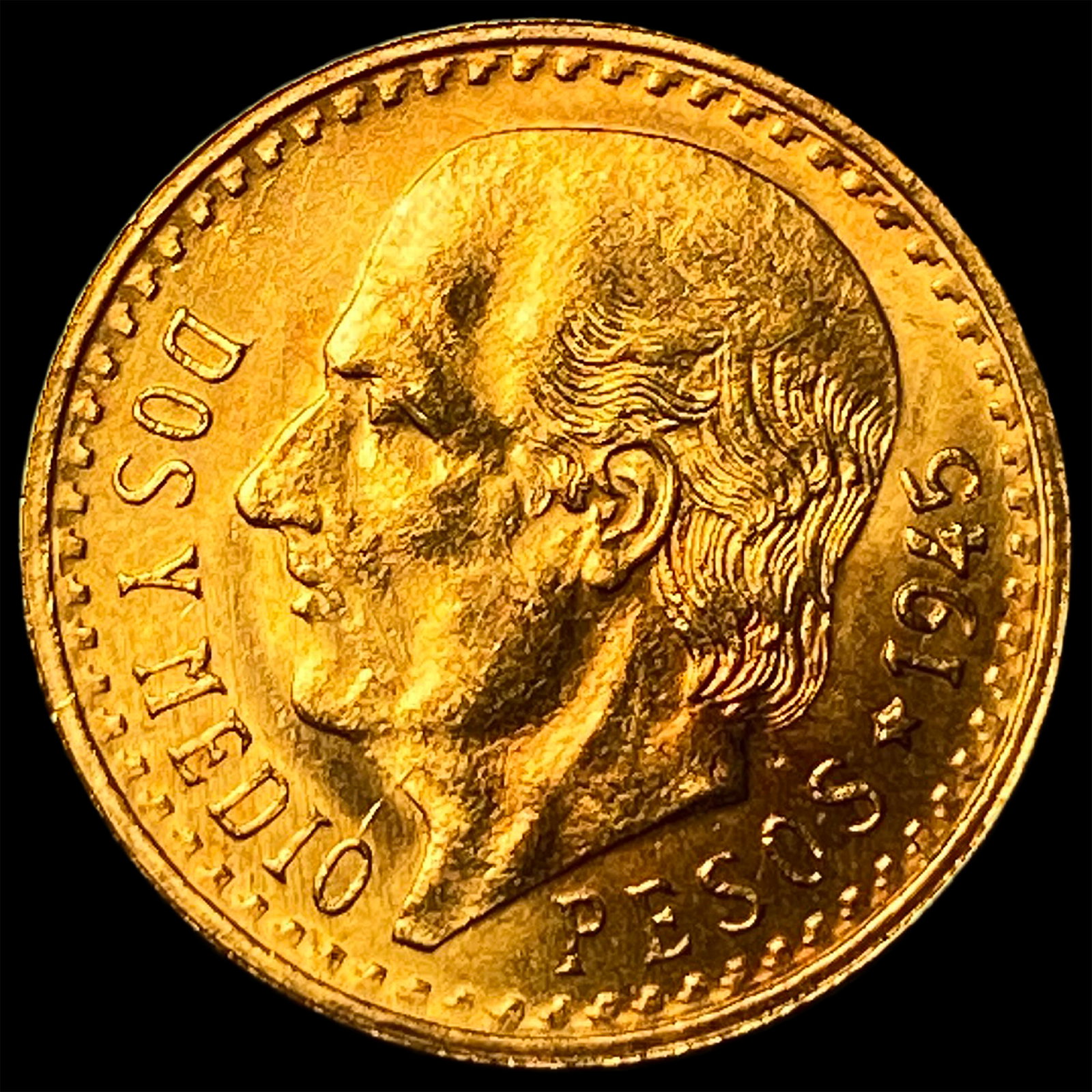 1945 Mexico Gold 2 1/2 Pesos GEM BU: 1945 Mexico Gold 2 1/2 Pesos GEM BU