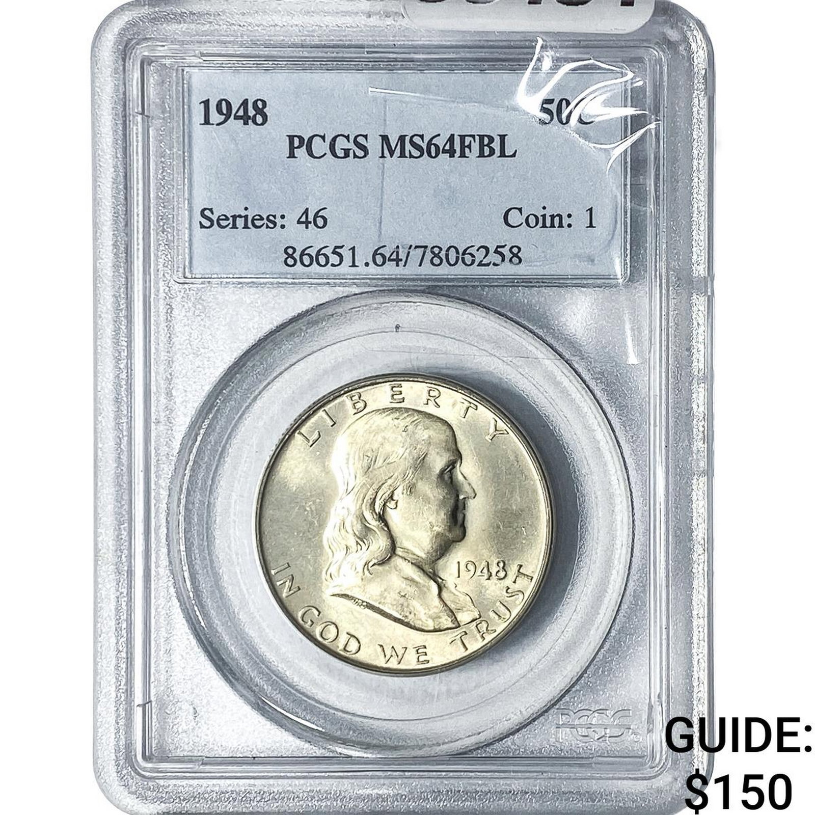 1948 Franklin Half Dollar PCGS MS64 FBL: 1948 Franklin Half Dollar PCGS MS64 FBL